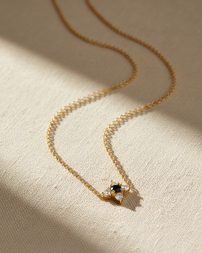 Valentina Gold Necklace Black & White Diamonds