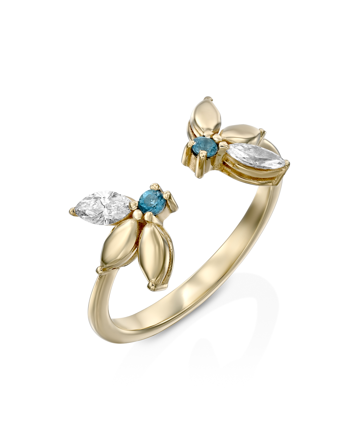Enlarged Jeanne Bécu Open Gold Ring With Diamonds & Blue Topaz