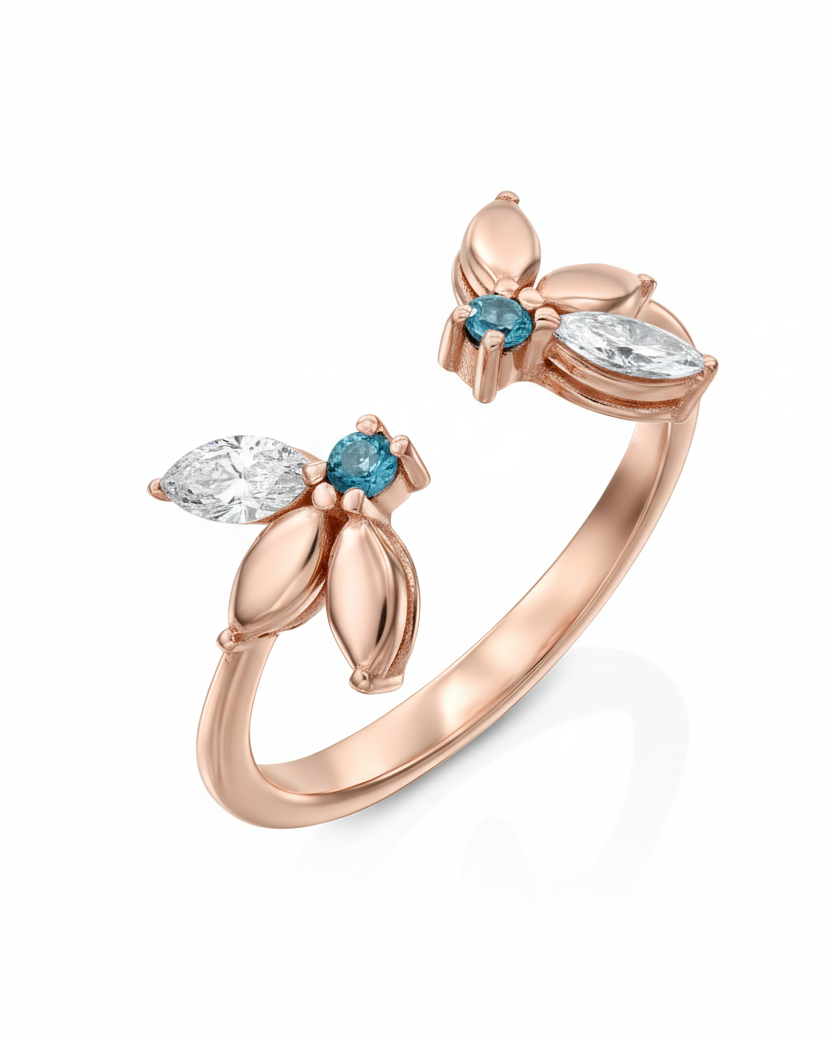Enlarged Jeanne Bécu Open Gold Ring With Diamonds & Blue Topaz