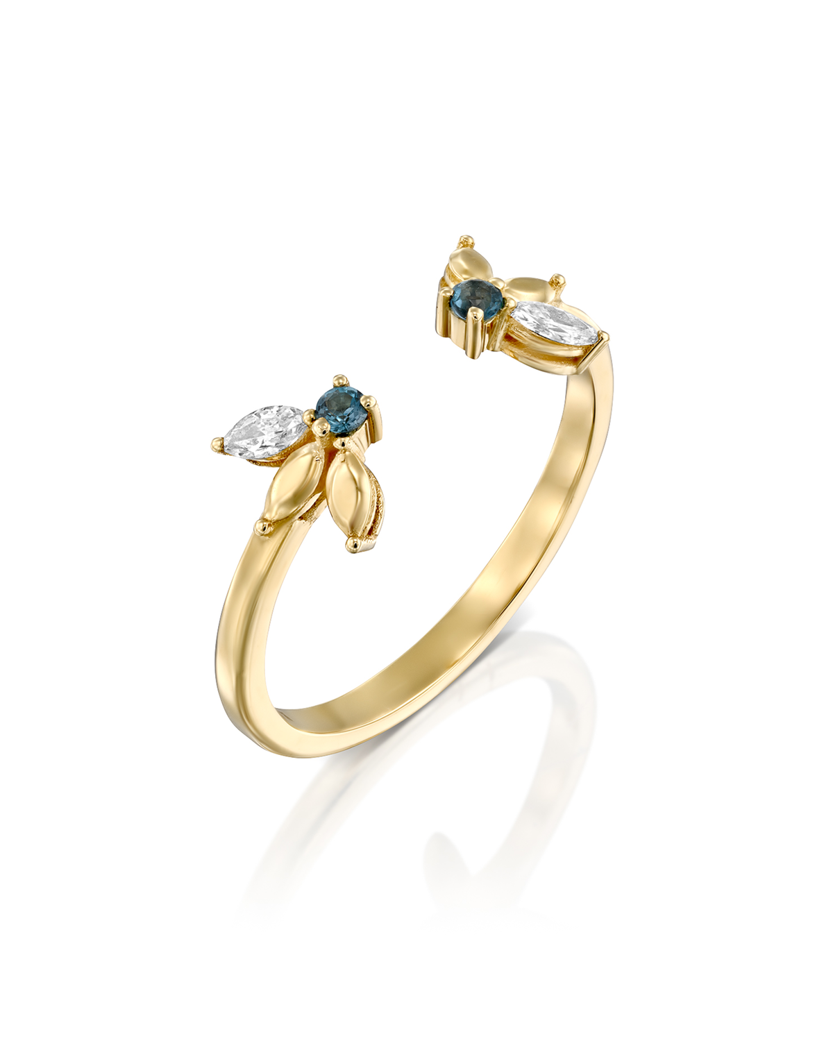 Jeanne Bécu Open Gold Ring With Diamonds & Blue Topaz