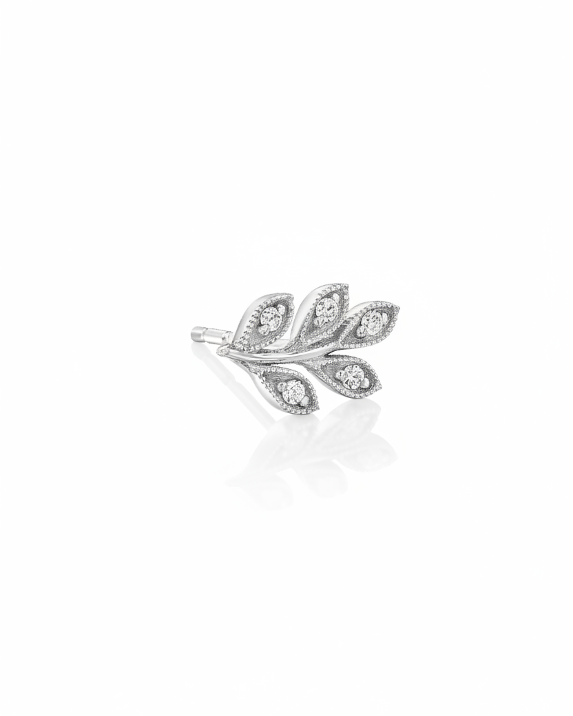 Leaf Gold Earring With White Diamonds