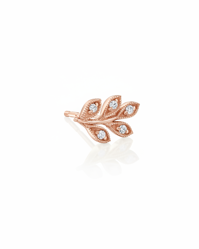 Leaf Gold Earring With White Diamonds