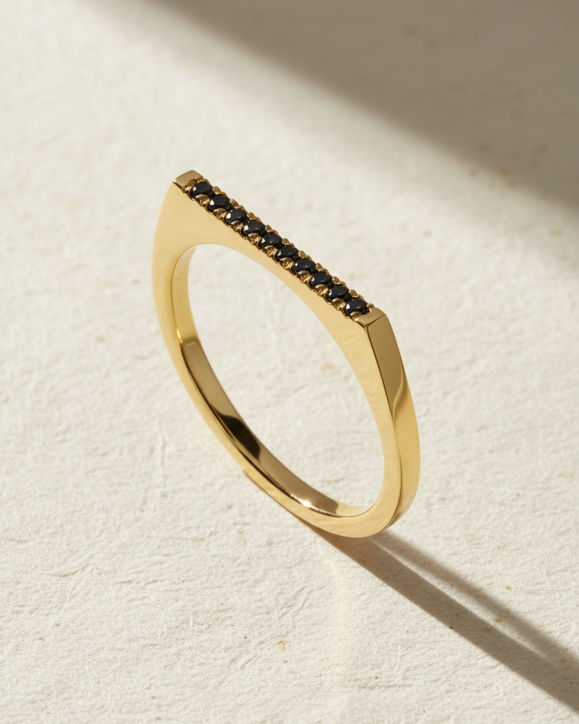 Miranda Encrusted Gold Ring Black Diamonds