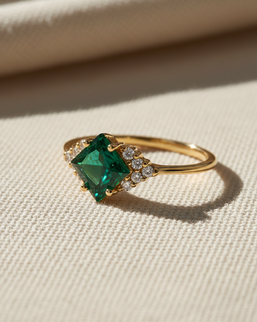 Juliette Ring With Diamonds and Emerald