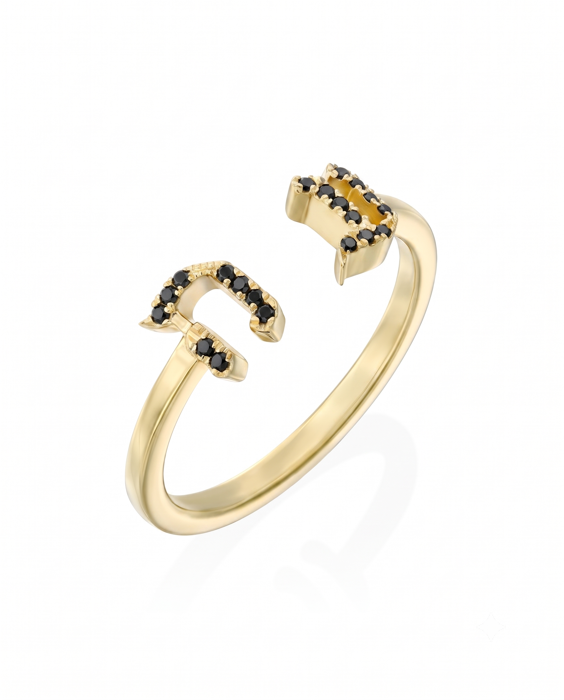 Open Encrusted Aleph-Bet Ring Black Diamonds