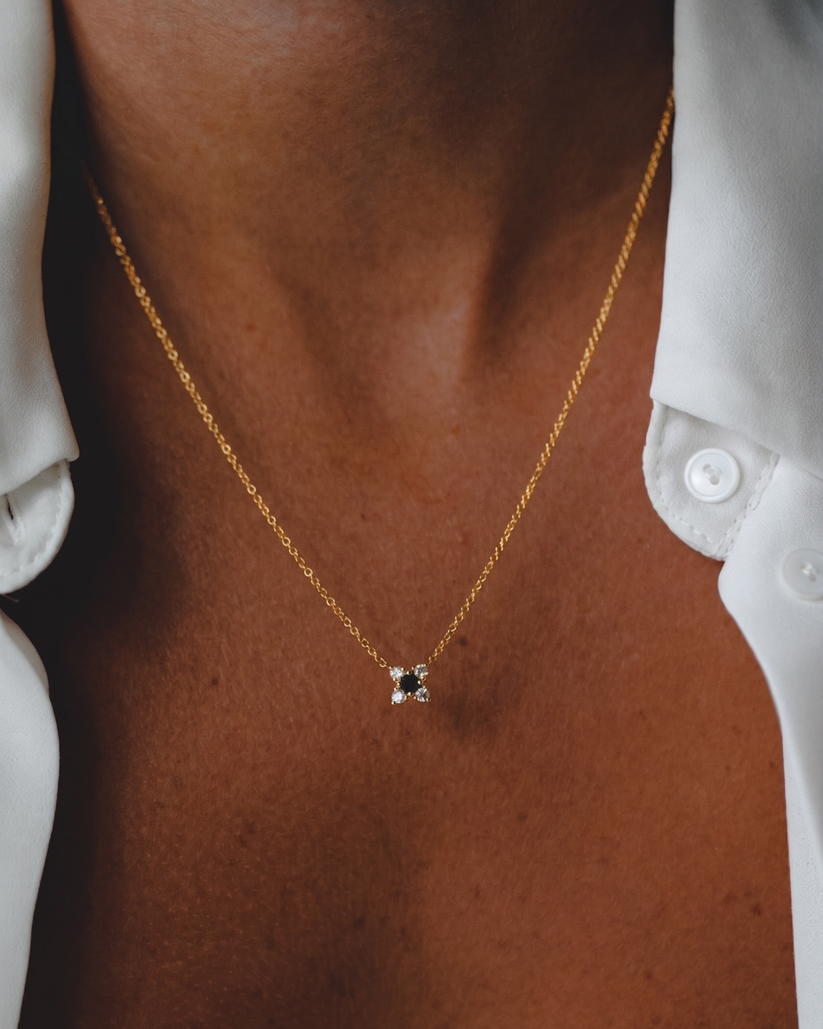 Valentina Gold Necklace Black & White Diamonds