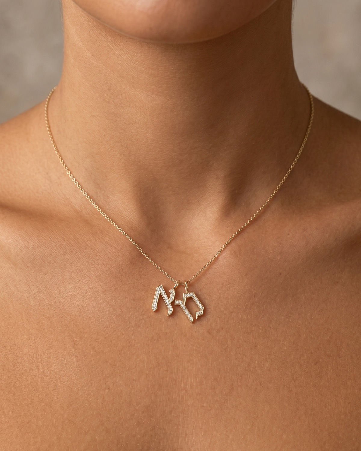 Letter Necklace - two Small Aleph-Bet Encrusted Pendants
