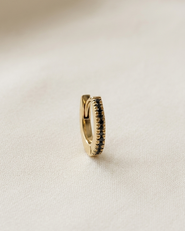 Khloé Small Hoop Gold Earring with Black Diamonds