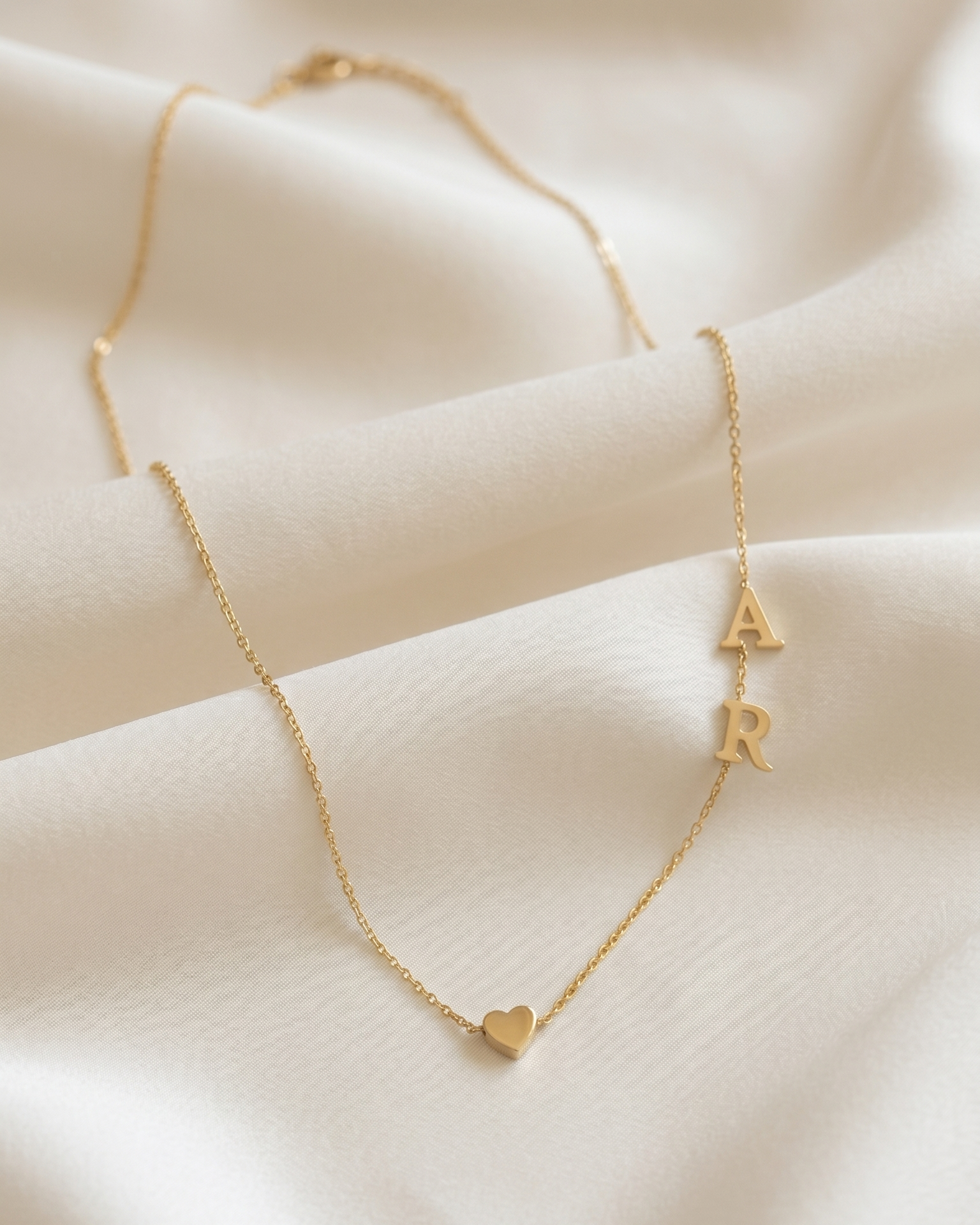 Heart Necklace With Two Floating English Letters Pendants