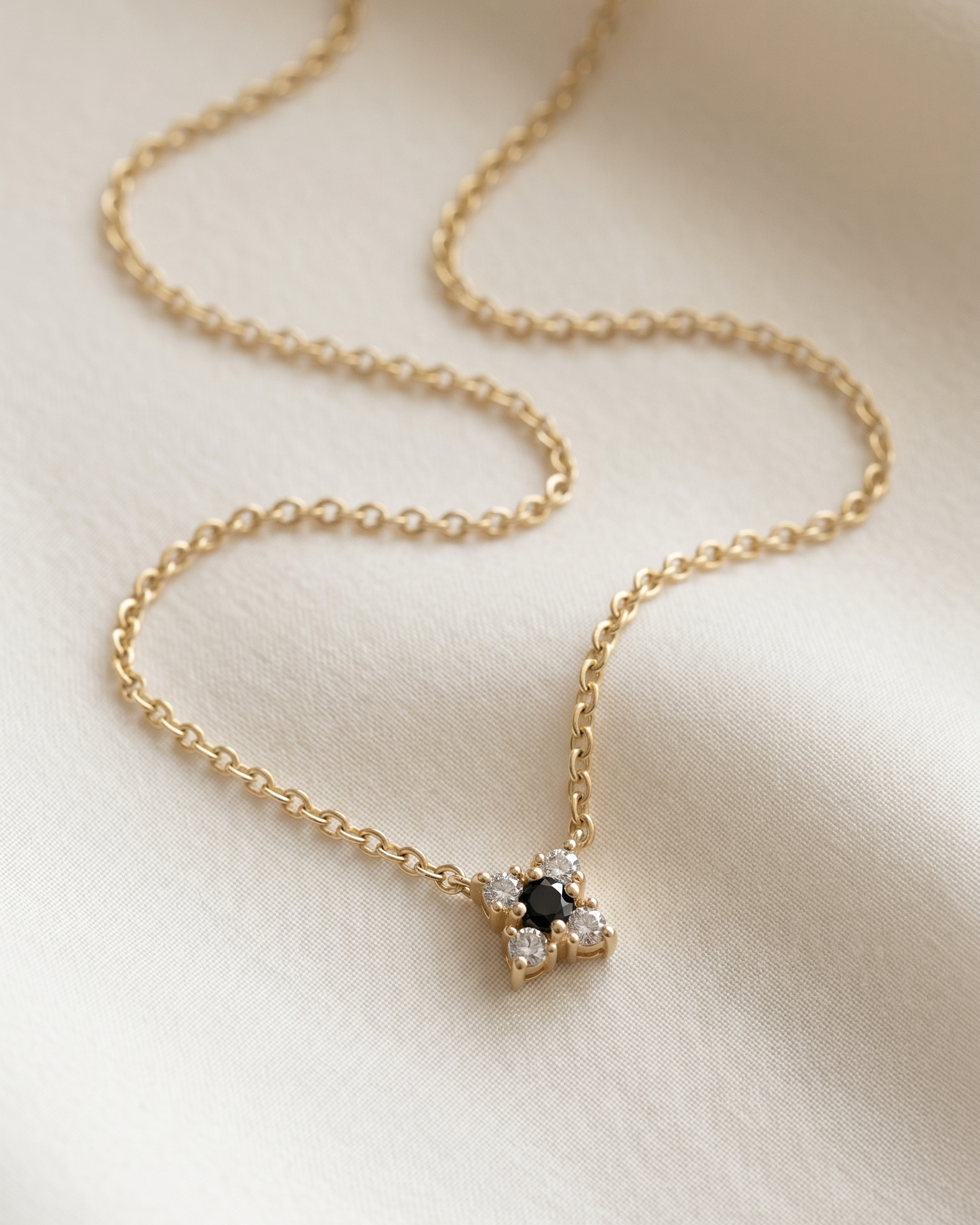 Mini Valentina Gold Necklace Black & White Diamonds