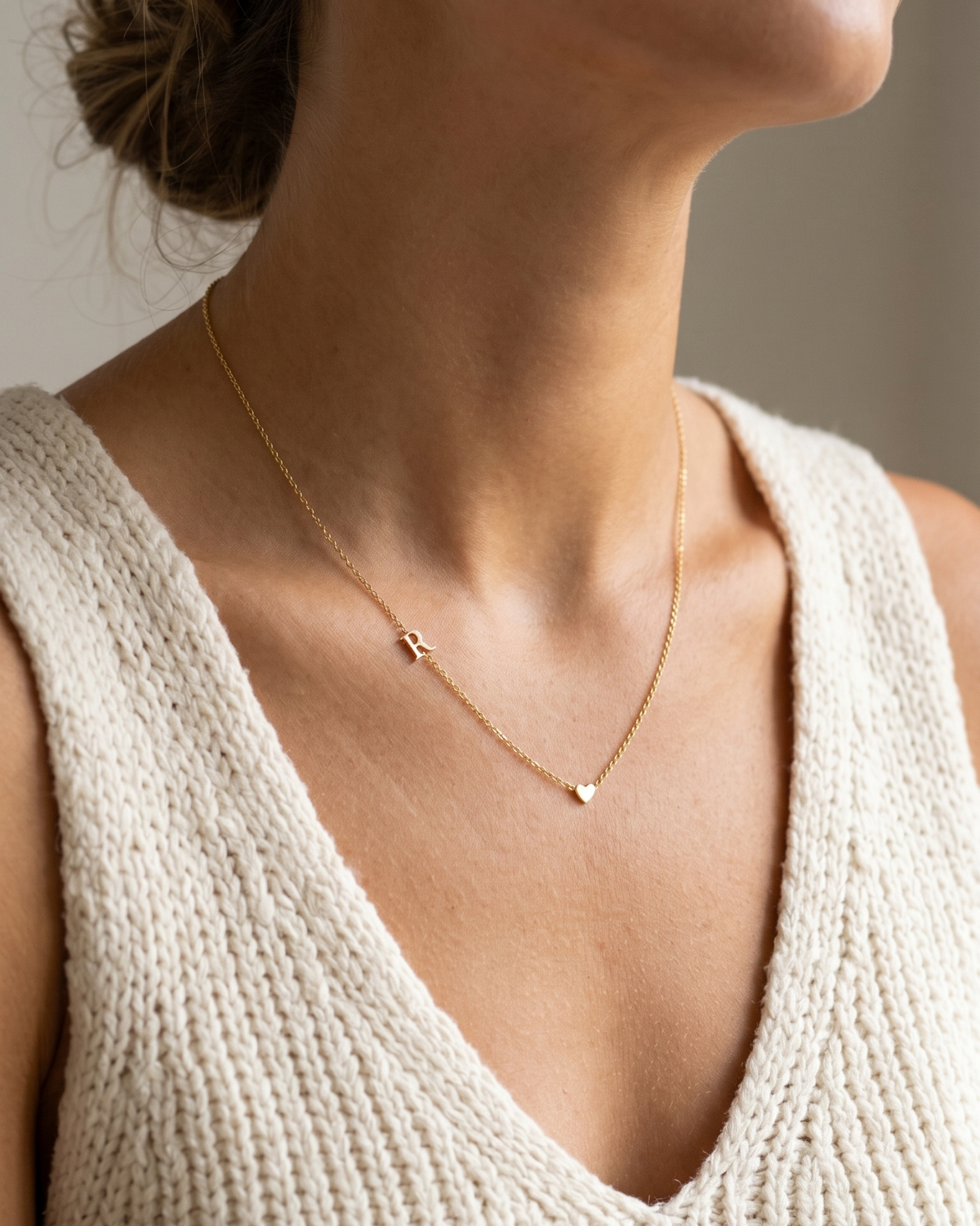 Small English letter Necklace With Gold Heart