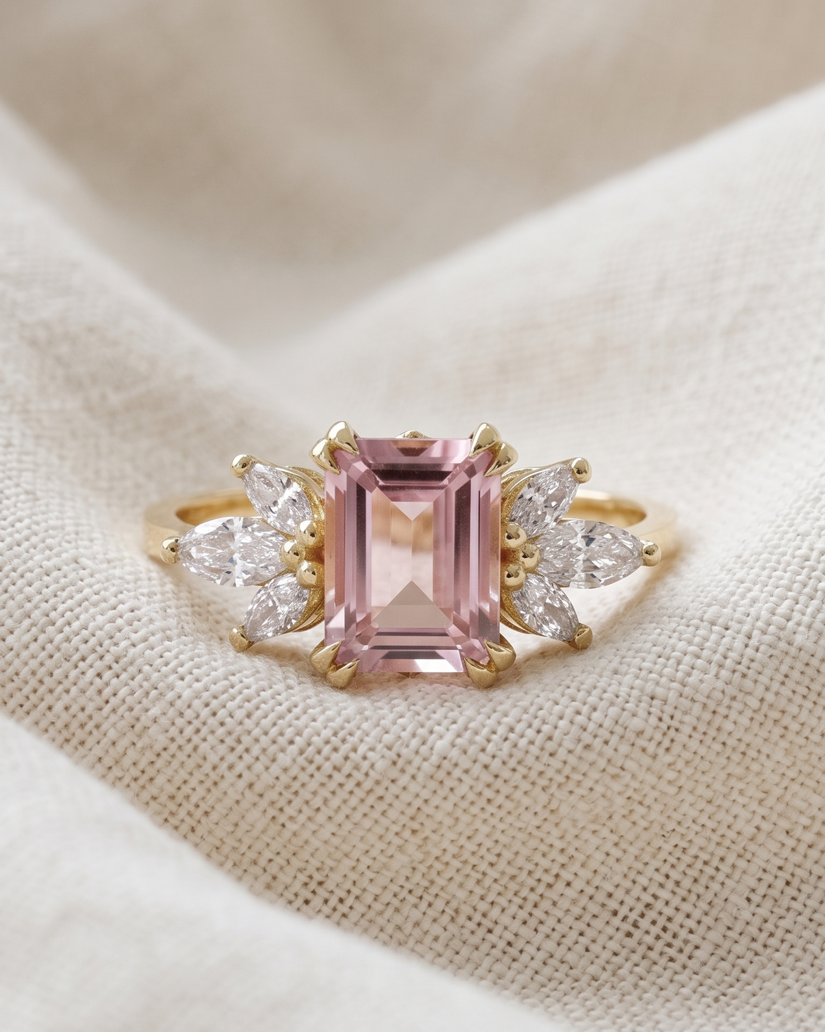 Daphne Ring With Marquise Diamonds and Morganite