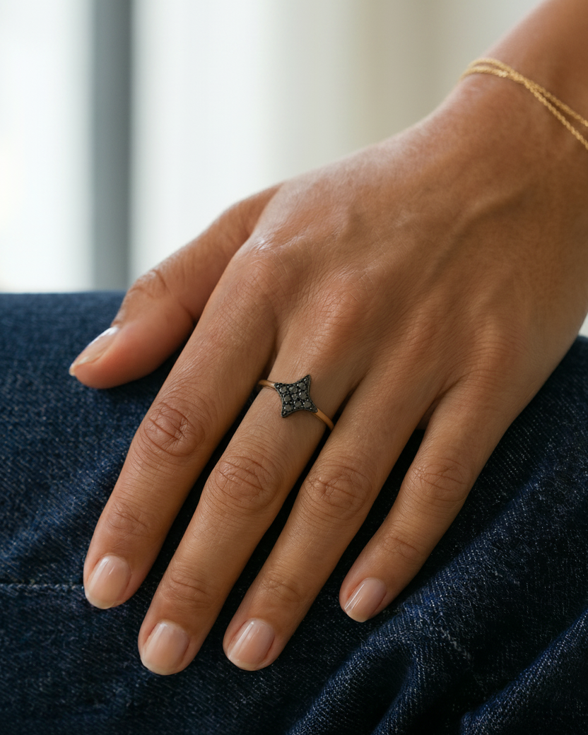 Cassiopeia Gold Ring With Black Diamonds