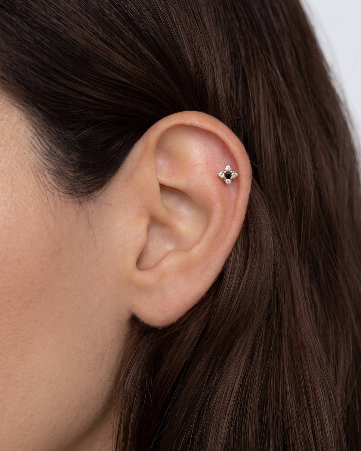 Mini Eliana Piercing Earring With Black and White Diamonds