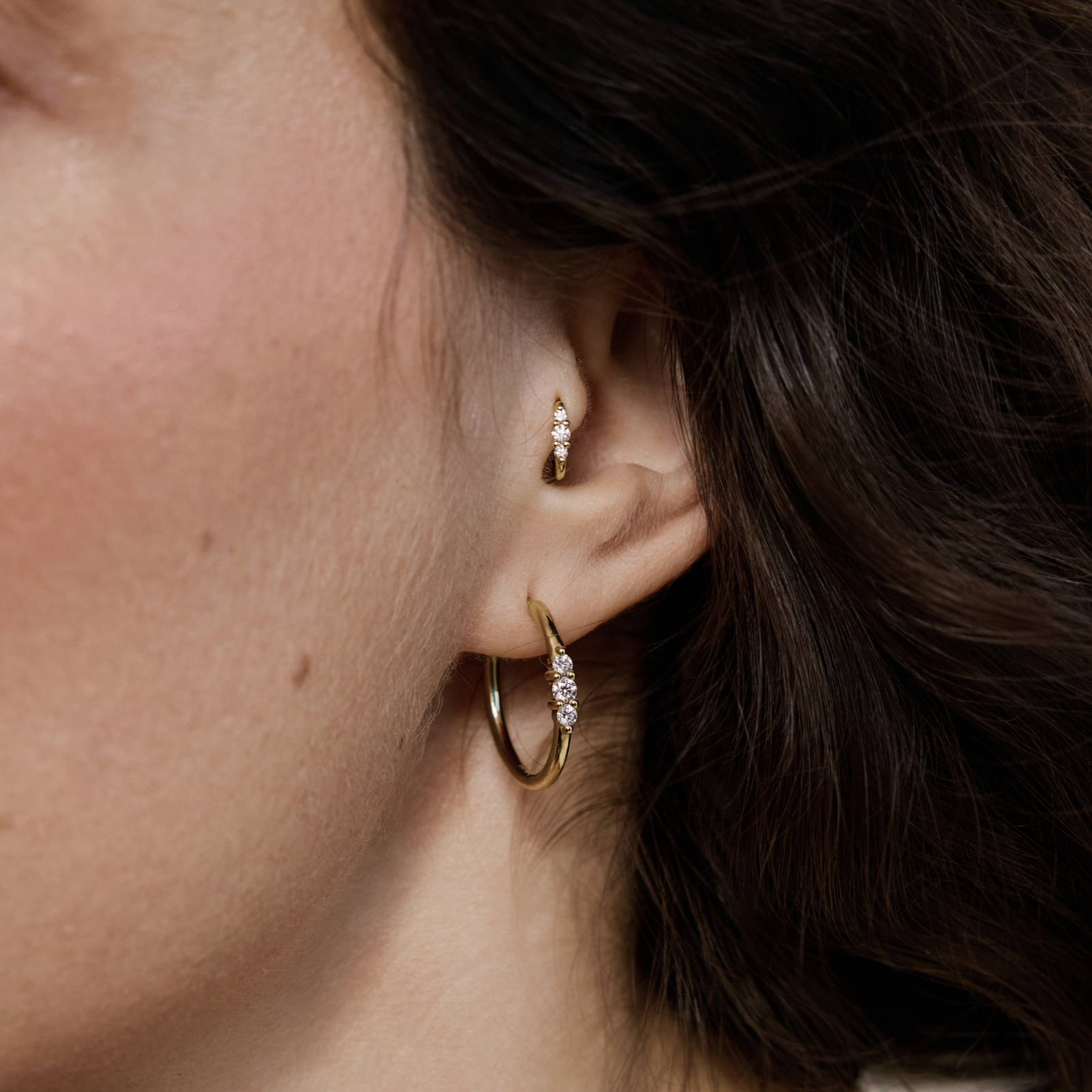 Enlarged Audrey Hoop Earring with White Diamonds