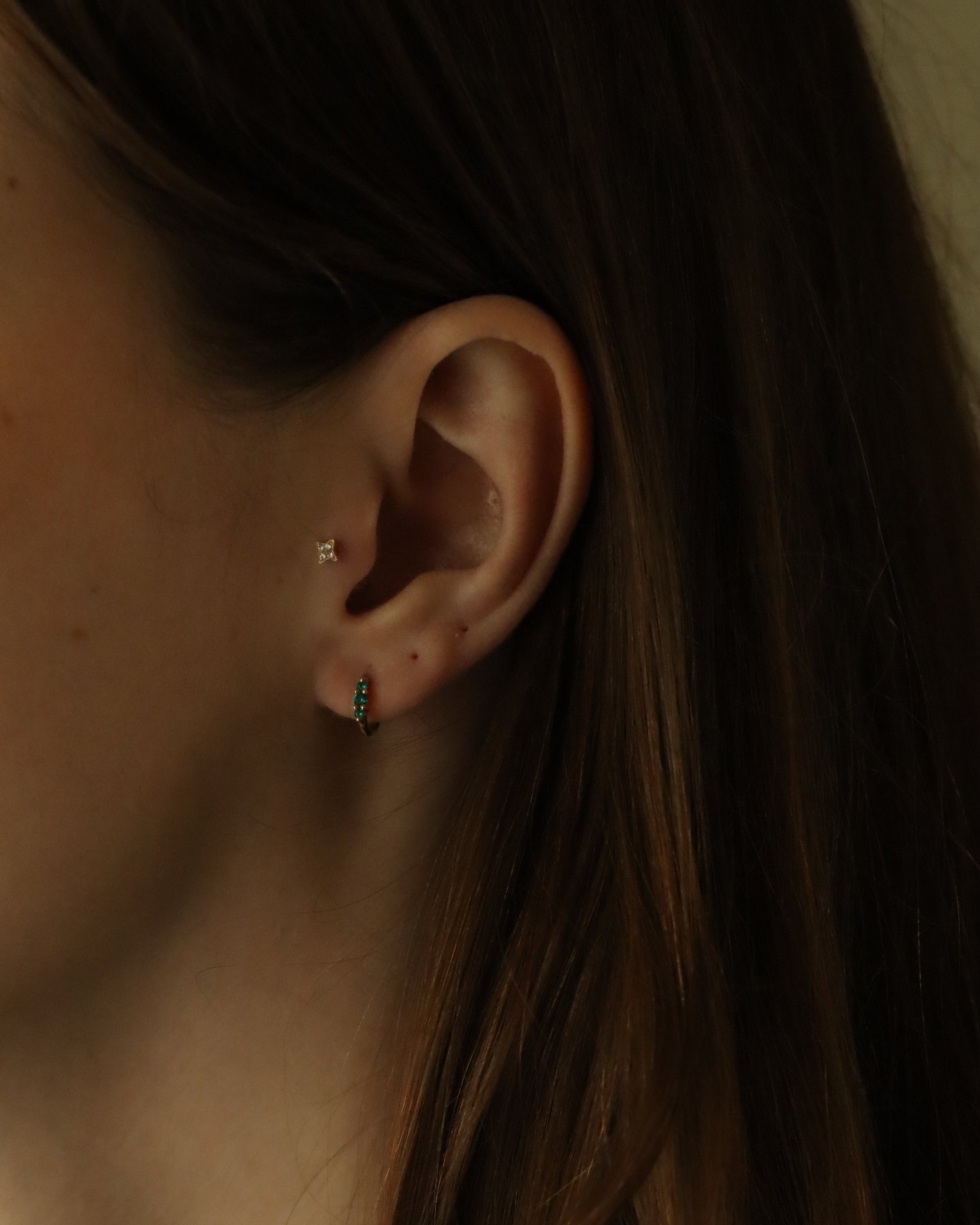 Audrey Mini Hoop With Emerald