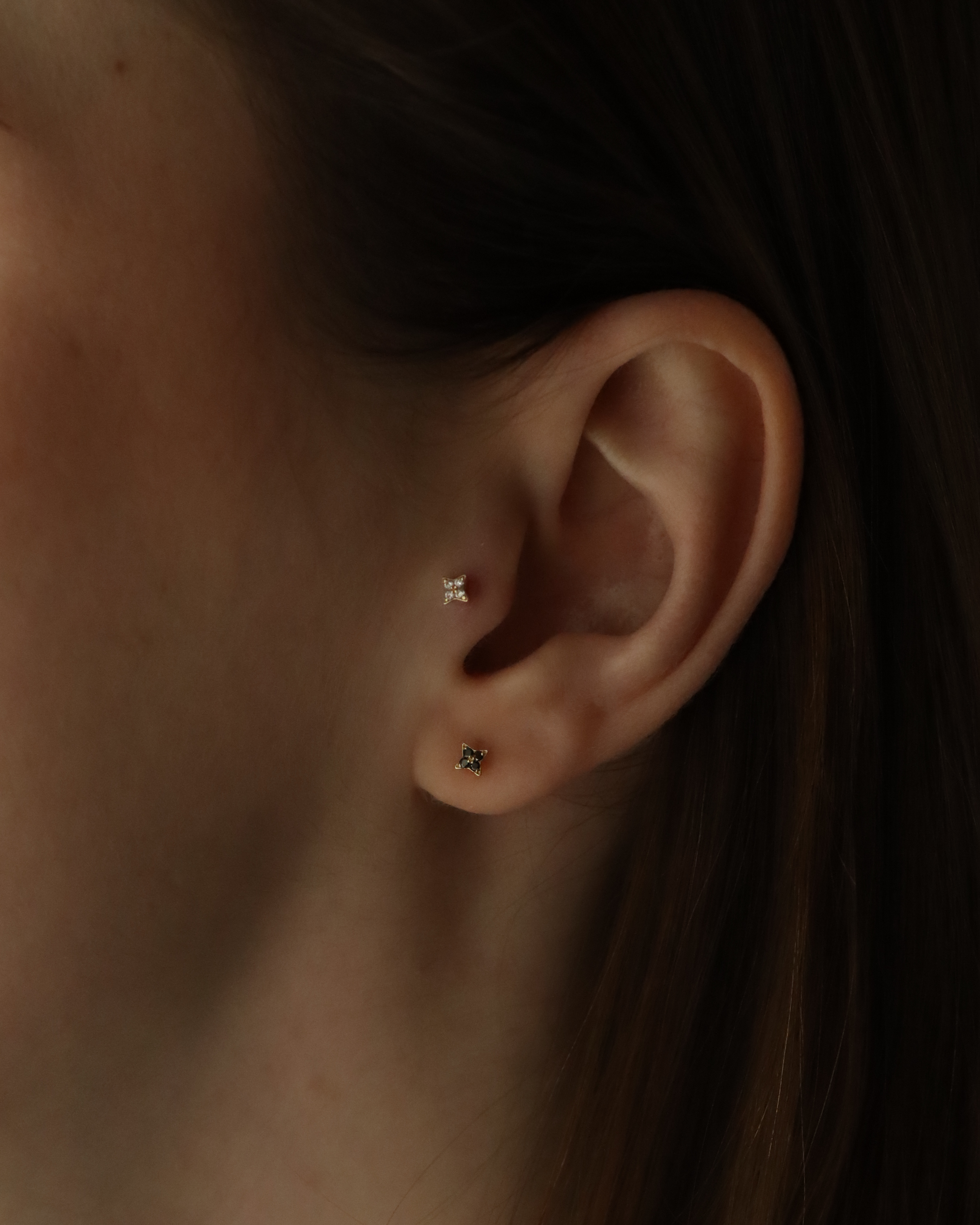 Mini Venus Gold Earring With Black Diamonds