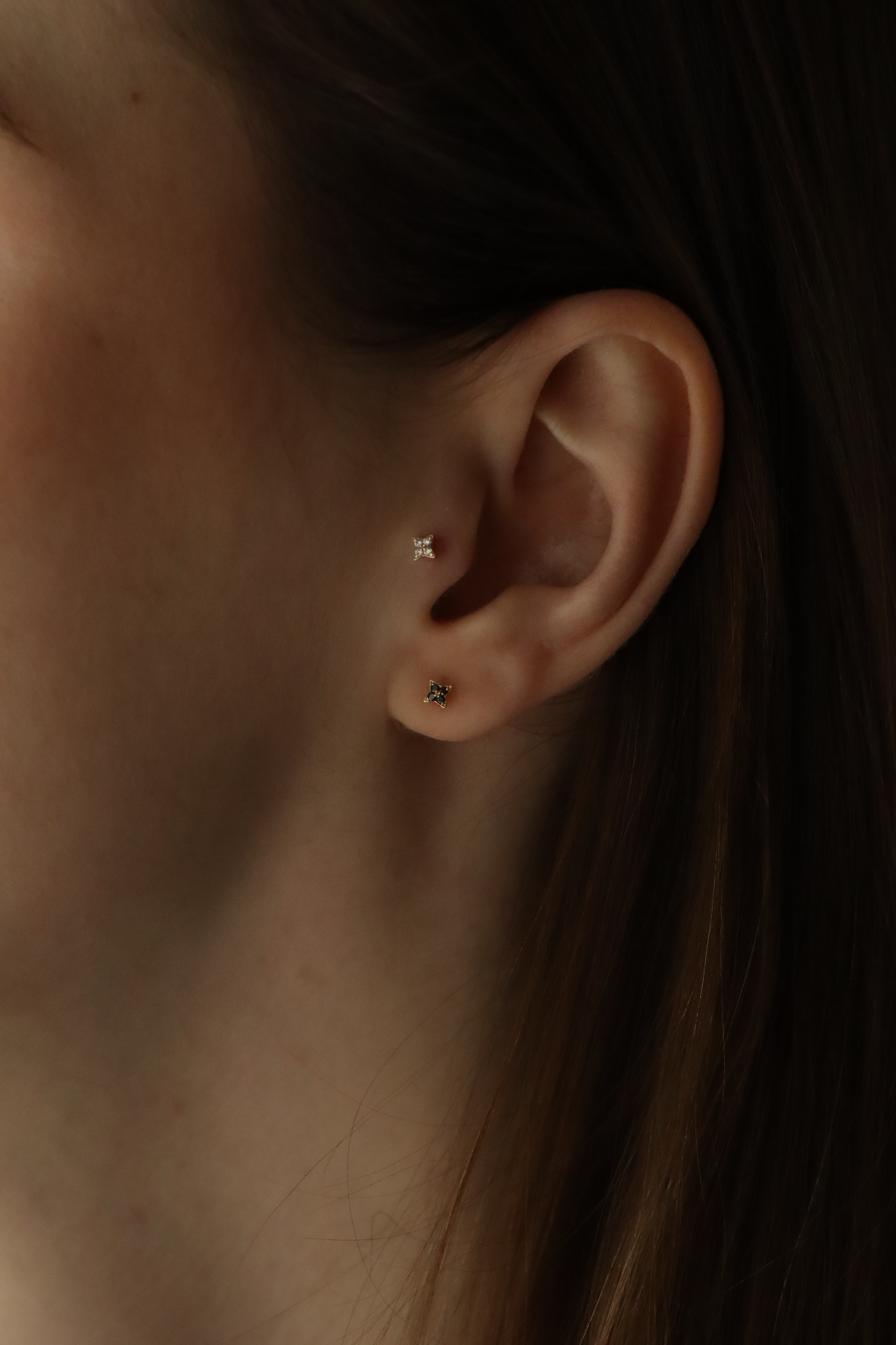 Mini Venus Gold Earring With Black Diamonds