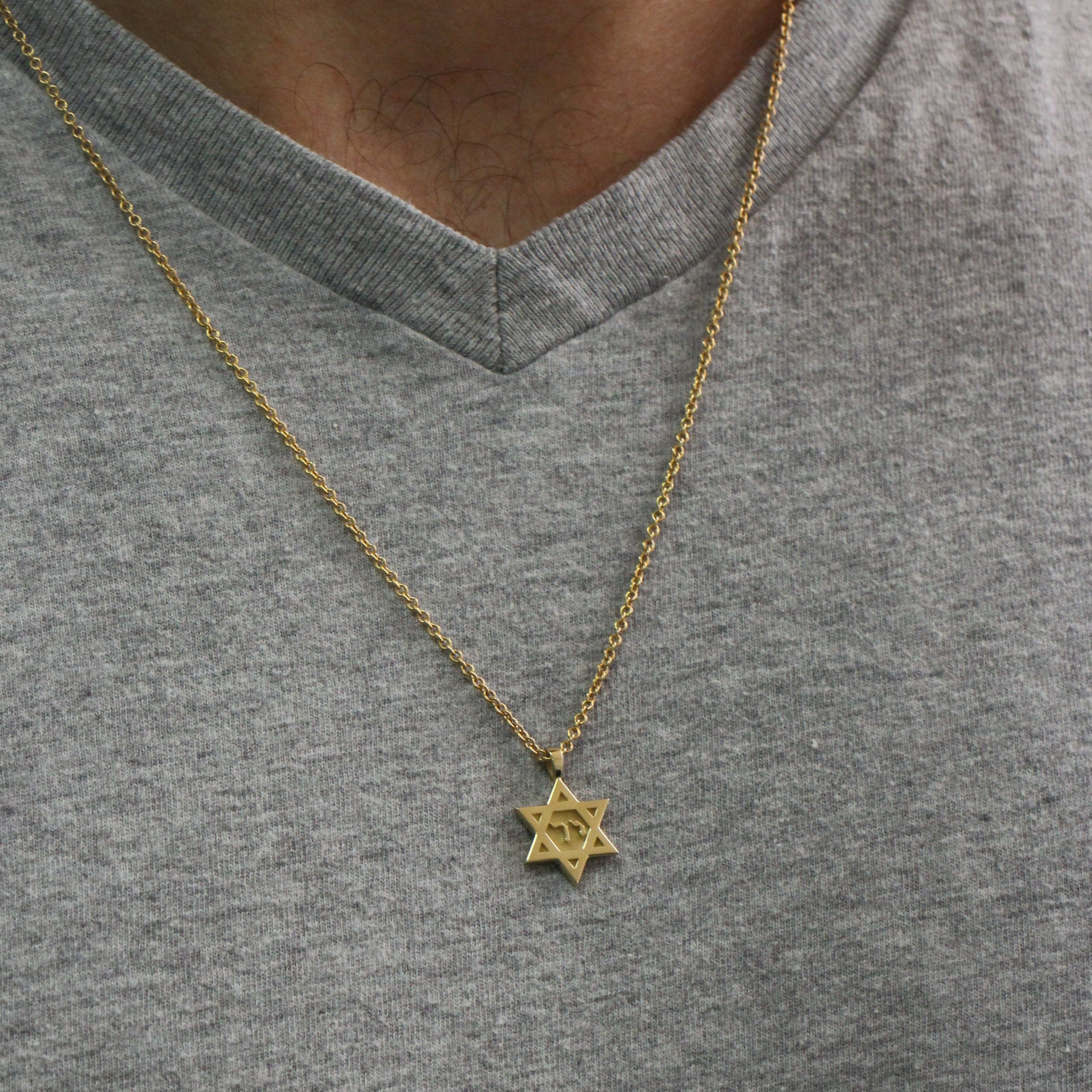 Star Of David Gold Necklace with Hebrew Letters