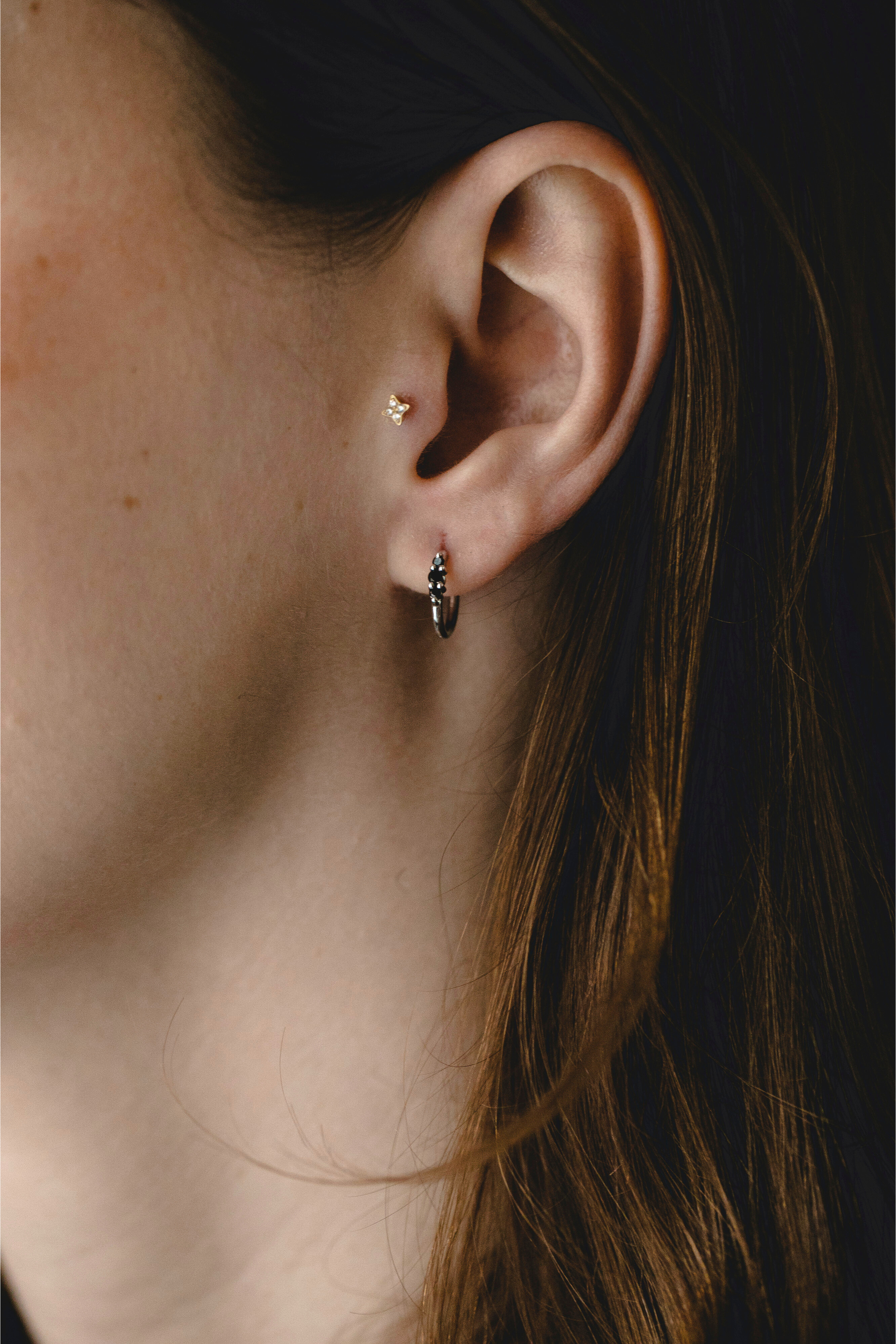 Audrey Hoop Earring with Black Diamonds