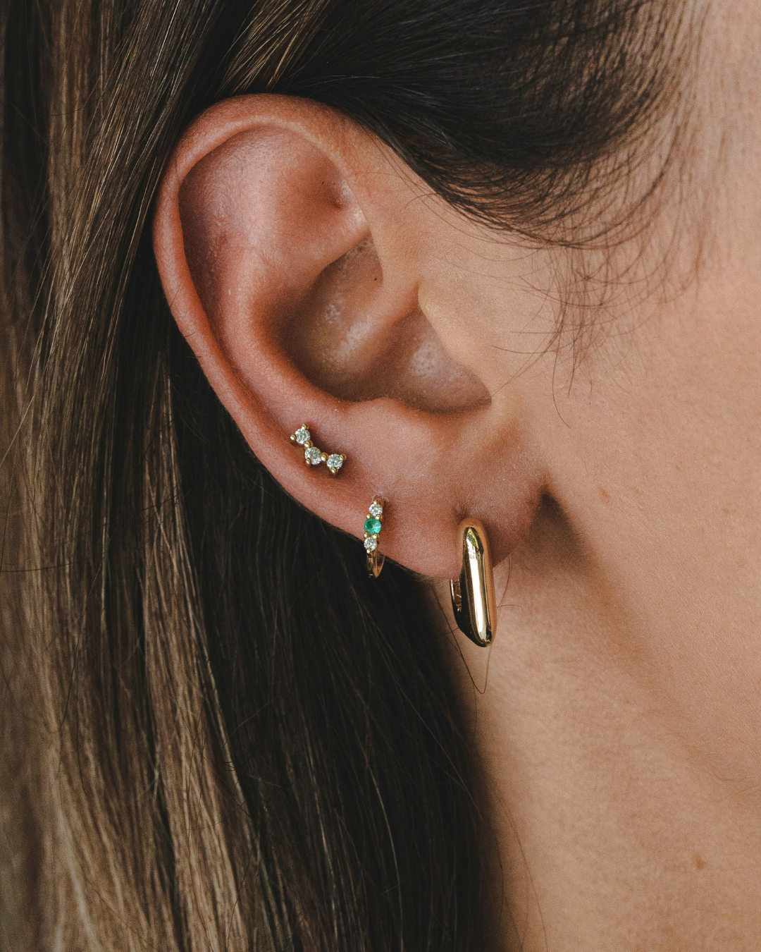 Audrey Mini Hoop With Emerald And White Diamonds