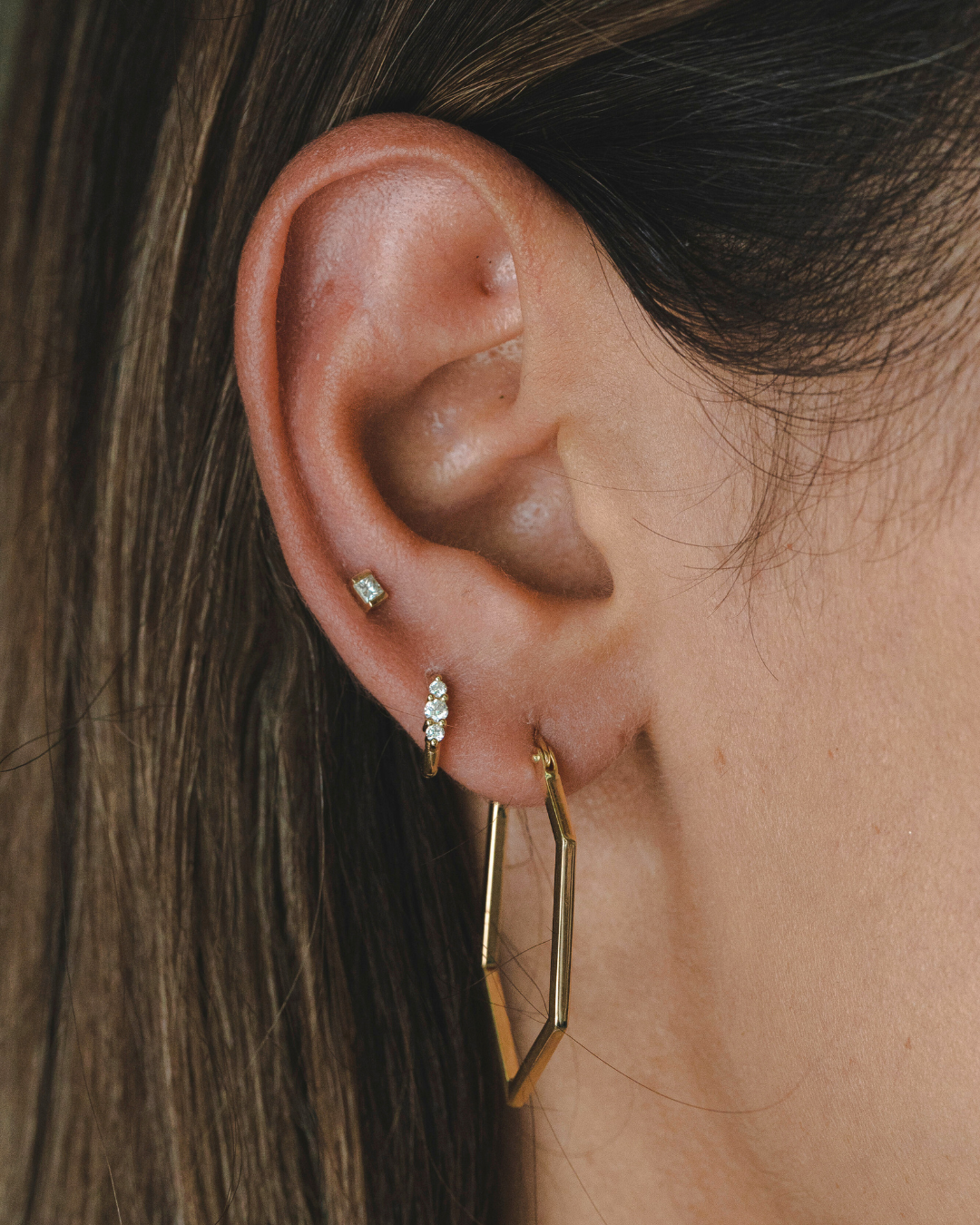 Princess Gold Earring With White Diamond (Single)
