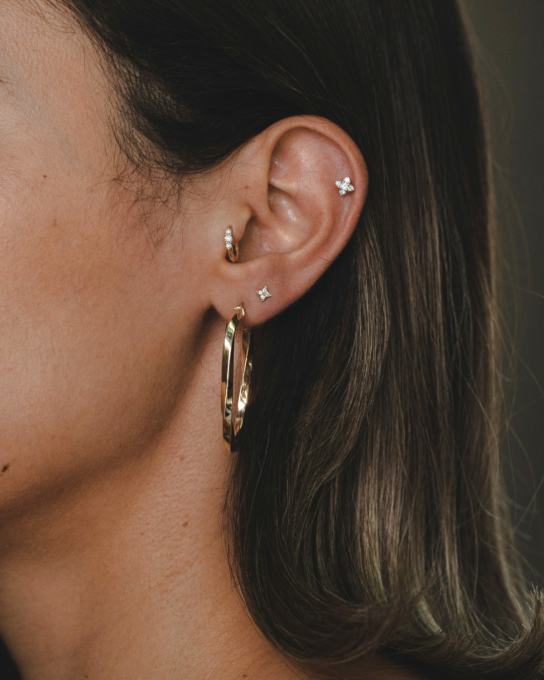 Mini Eliana Piercing Earring With White Diamonds