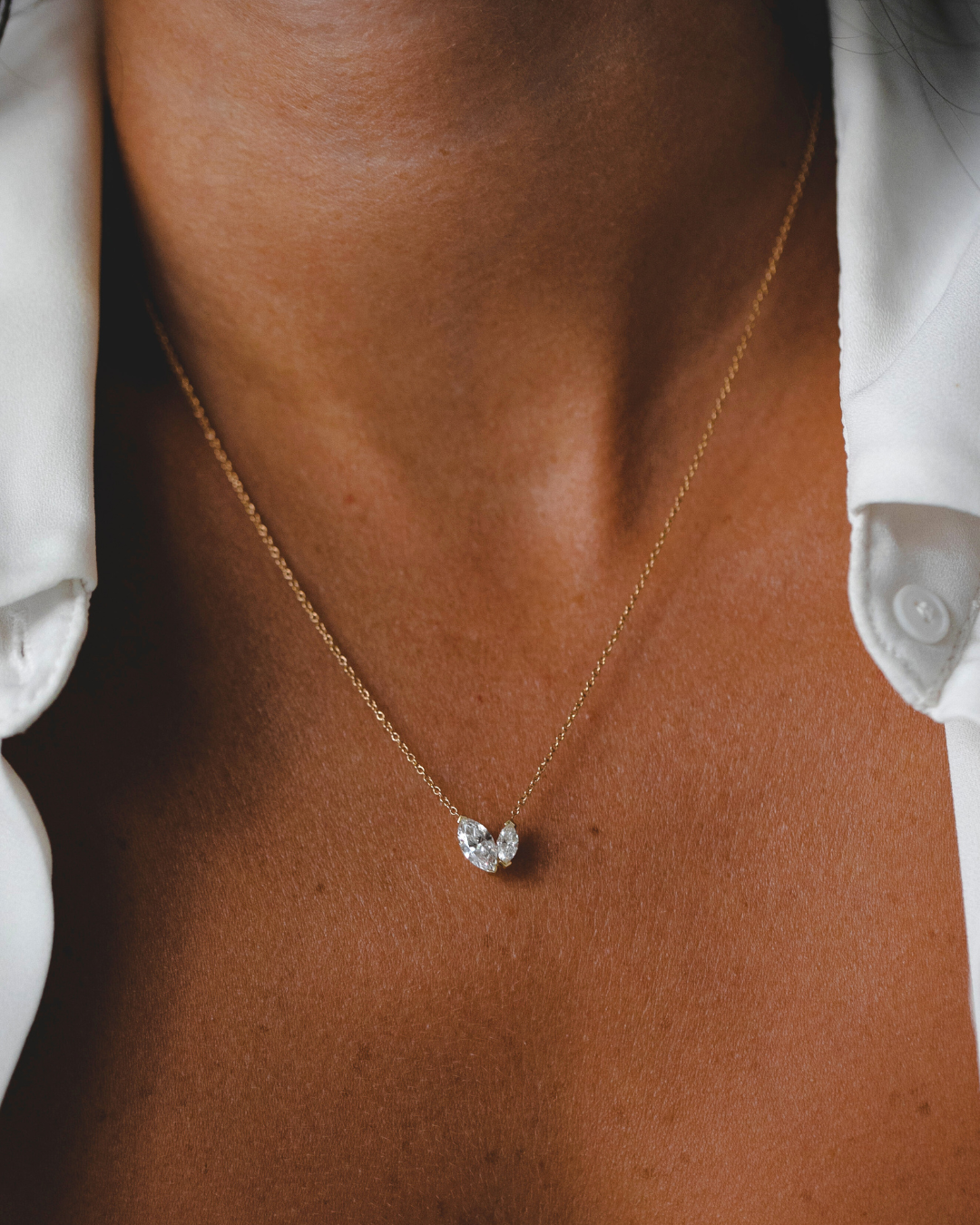 Marquise Gold Necklace with White Lab Diamonds