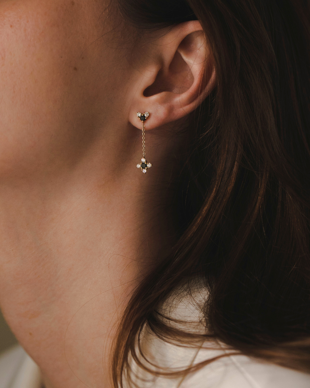 Alexandra Gold Earring Black & White Diamonds