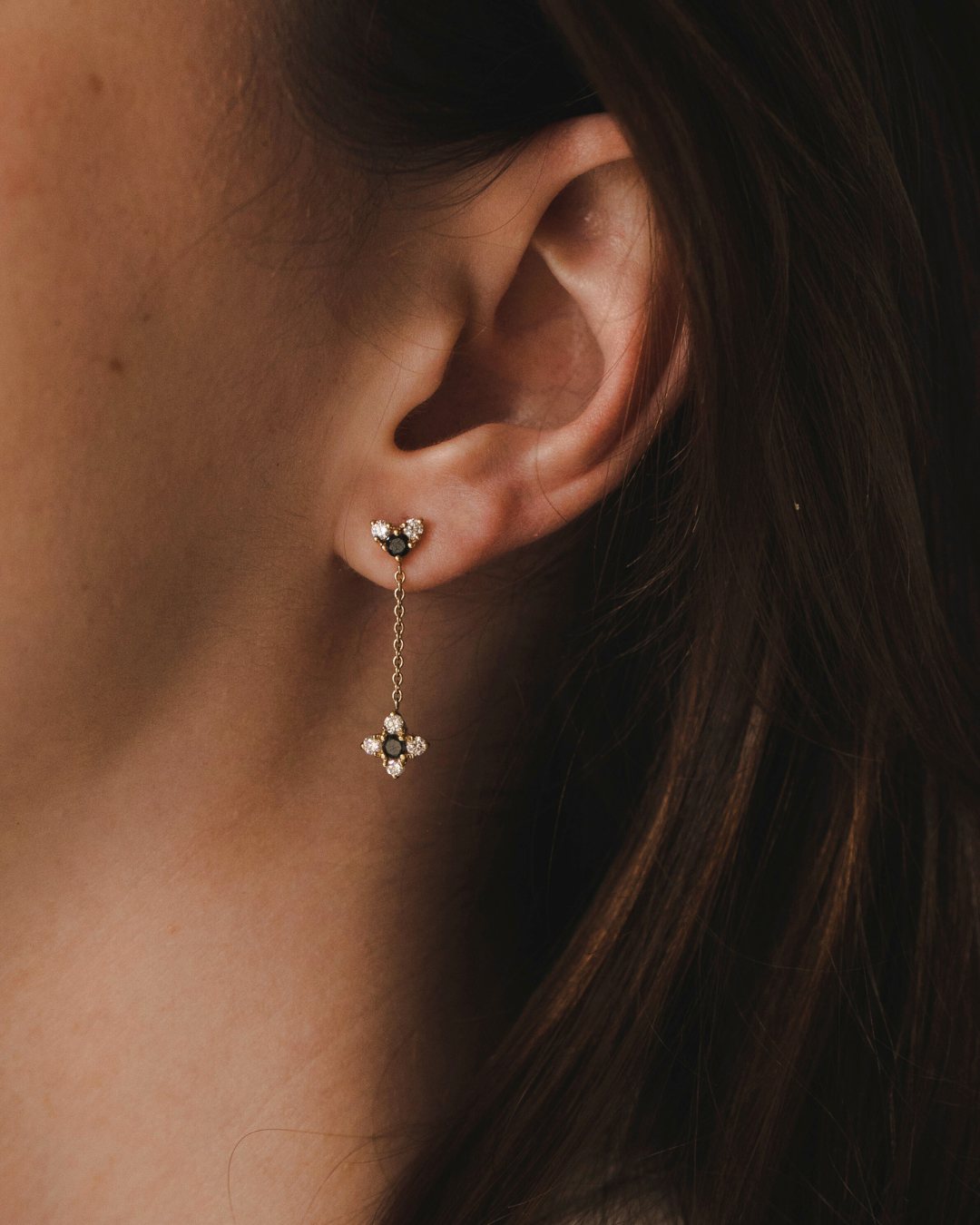 Alexandra Gold Earring Black & White Diamonds