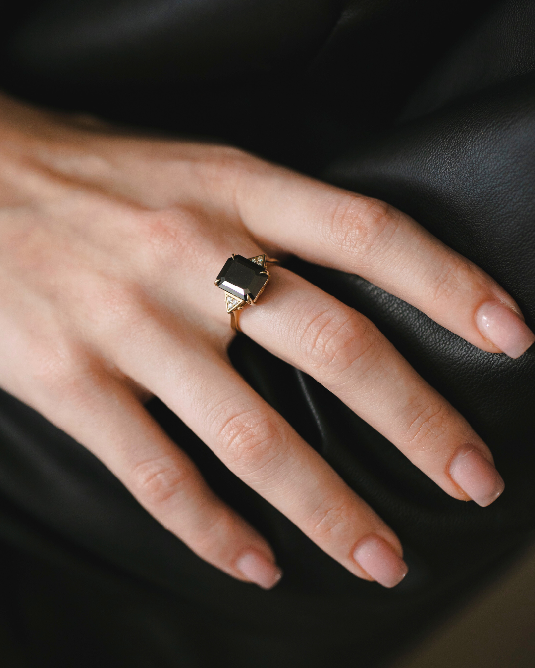 Enlarged Meghan Ring with black Mozonite