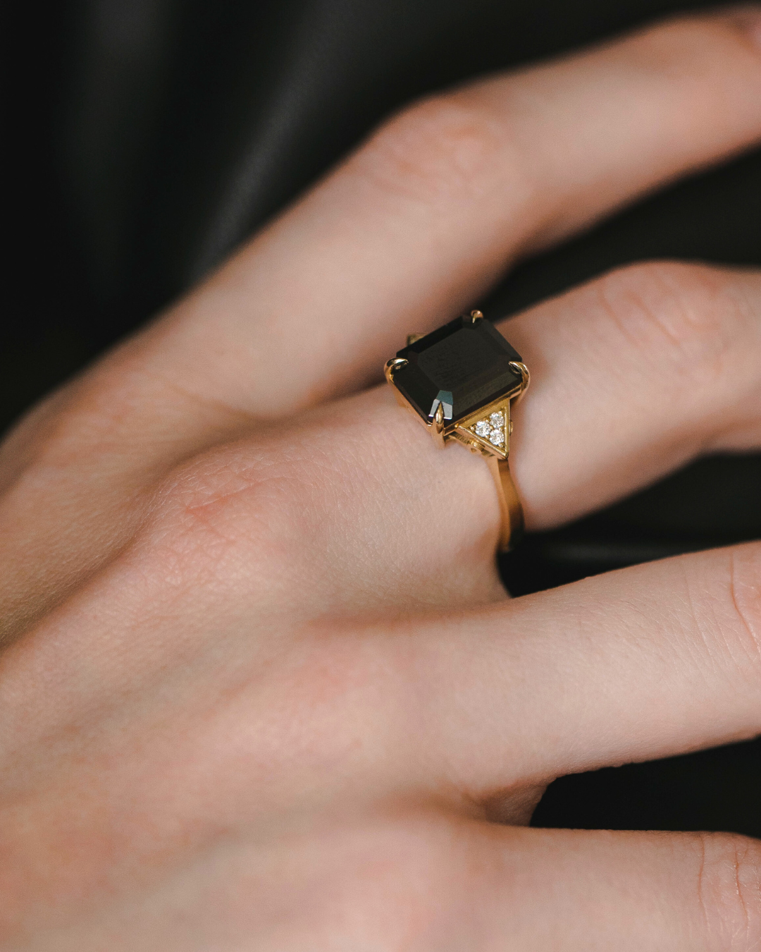 Enlarged Meghan Ring with black Mozonite