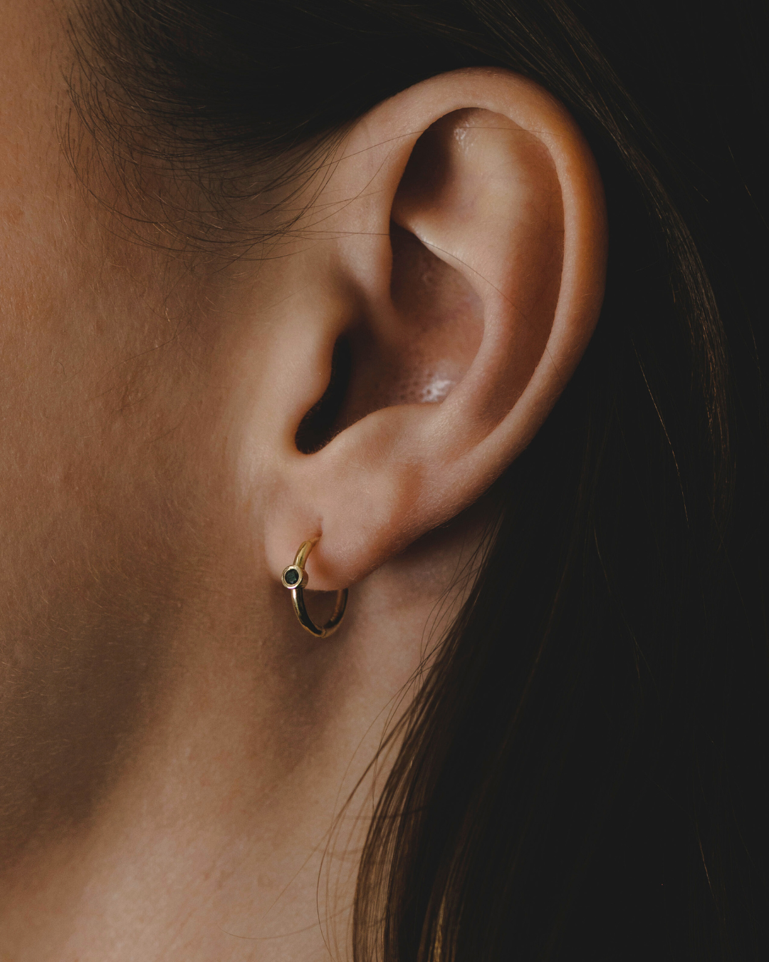 Alexis Hoop Gold Earring with Black Diamond