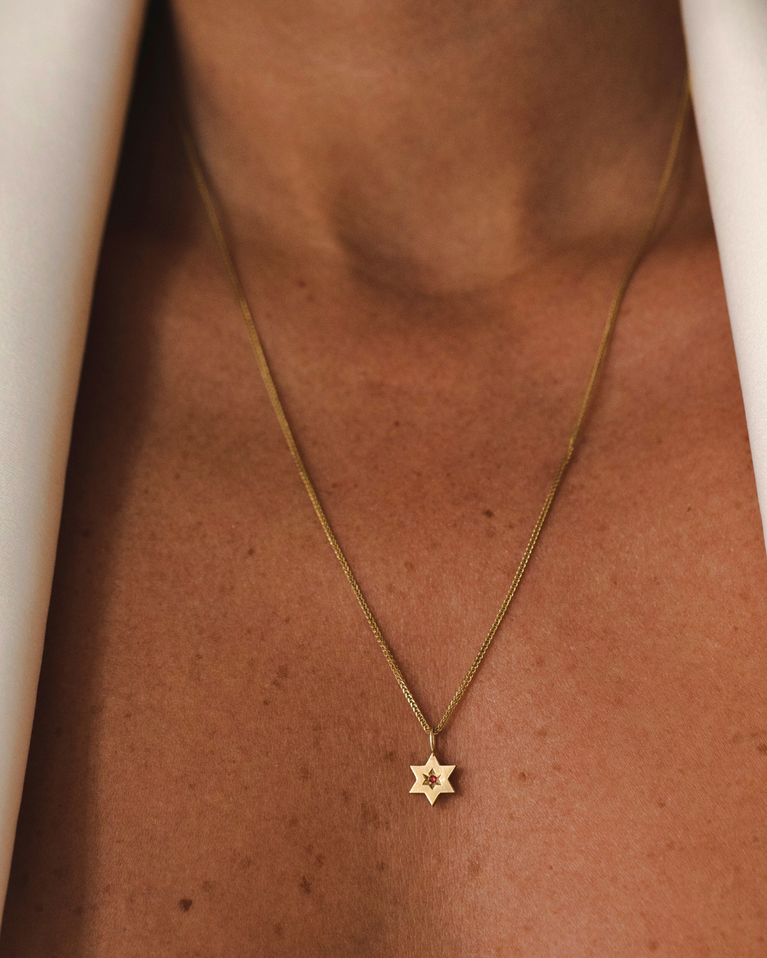 The gaza envelope shield star of david gold pendant ruby