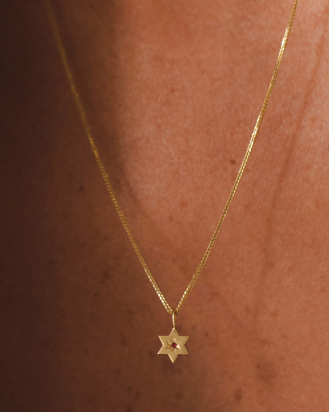 The gaza envelope shield star of david gold pendant ruby