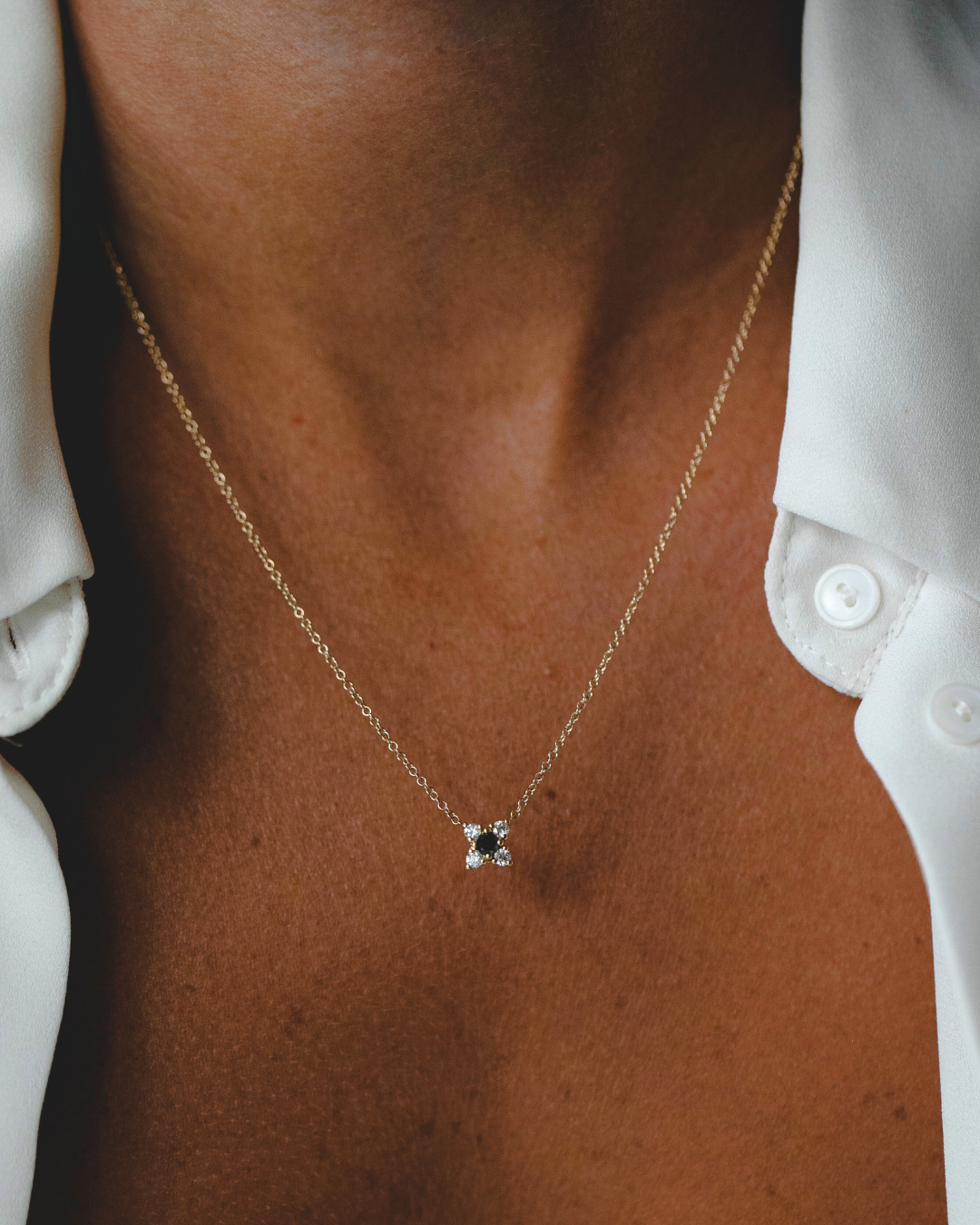 Valentina Gold Necklace Black & White Diamonds