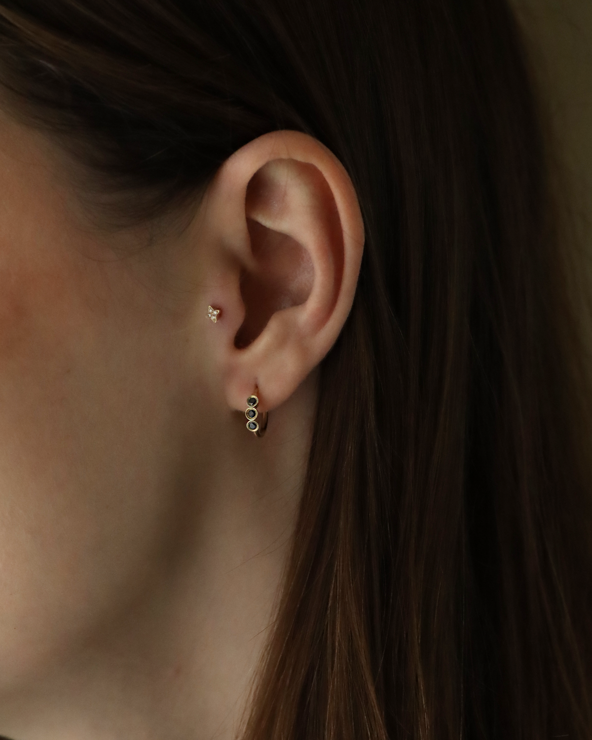 Alin Hoop Gold Earring with black diamond