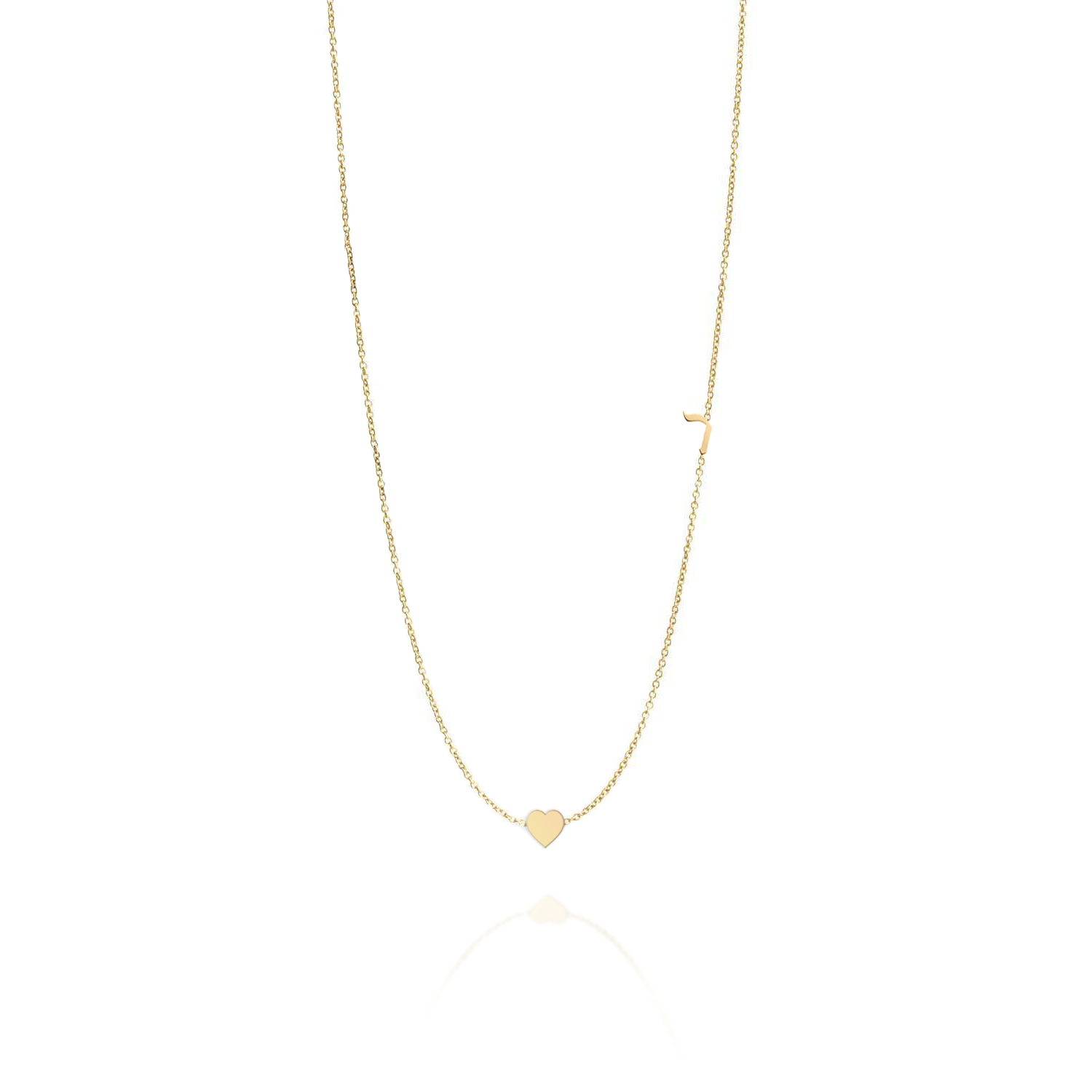 Small Hebrew letter Necklace With Gold Heart