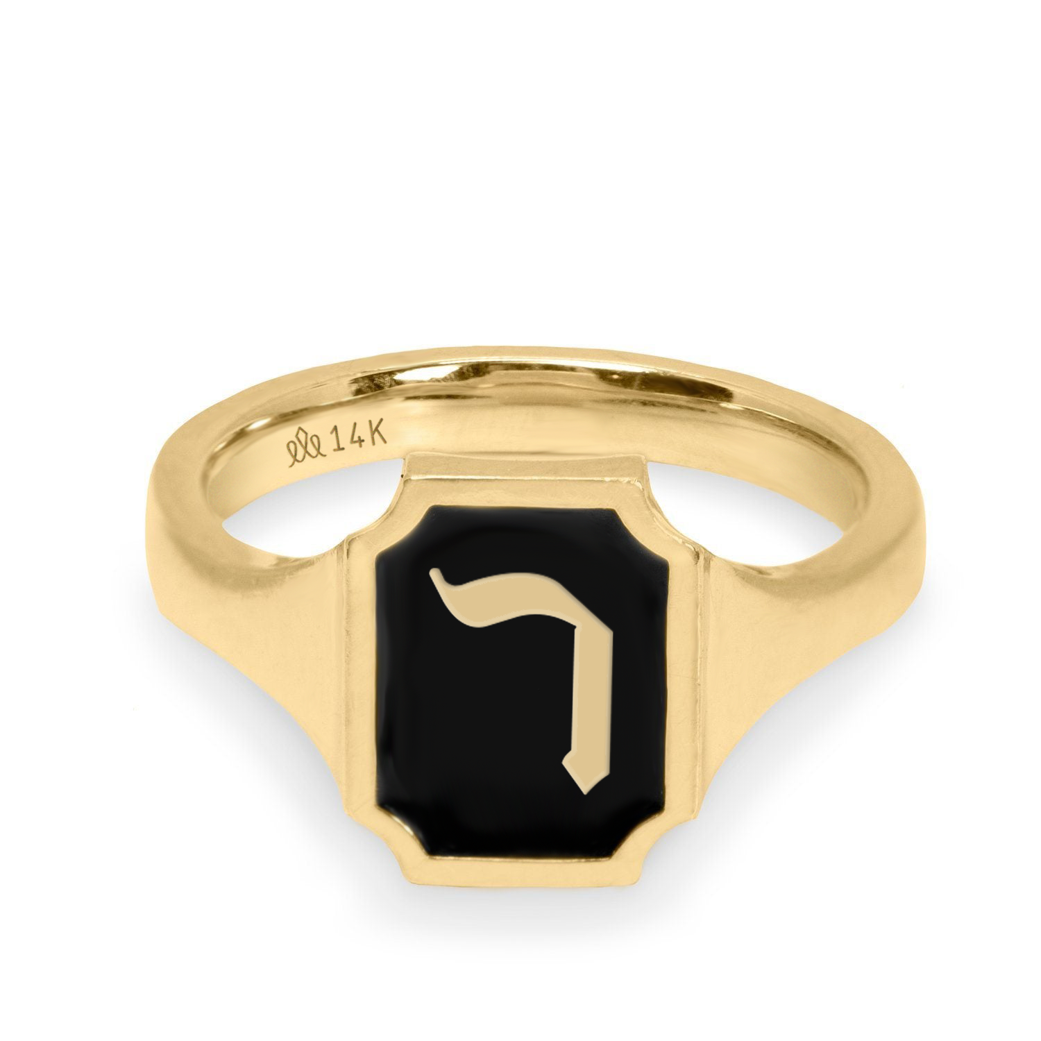 Tom Ring Signet Enamel Gold Ring - Hebrew letter