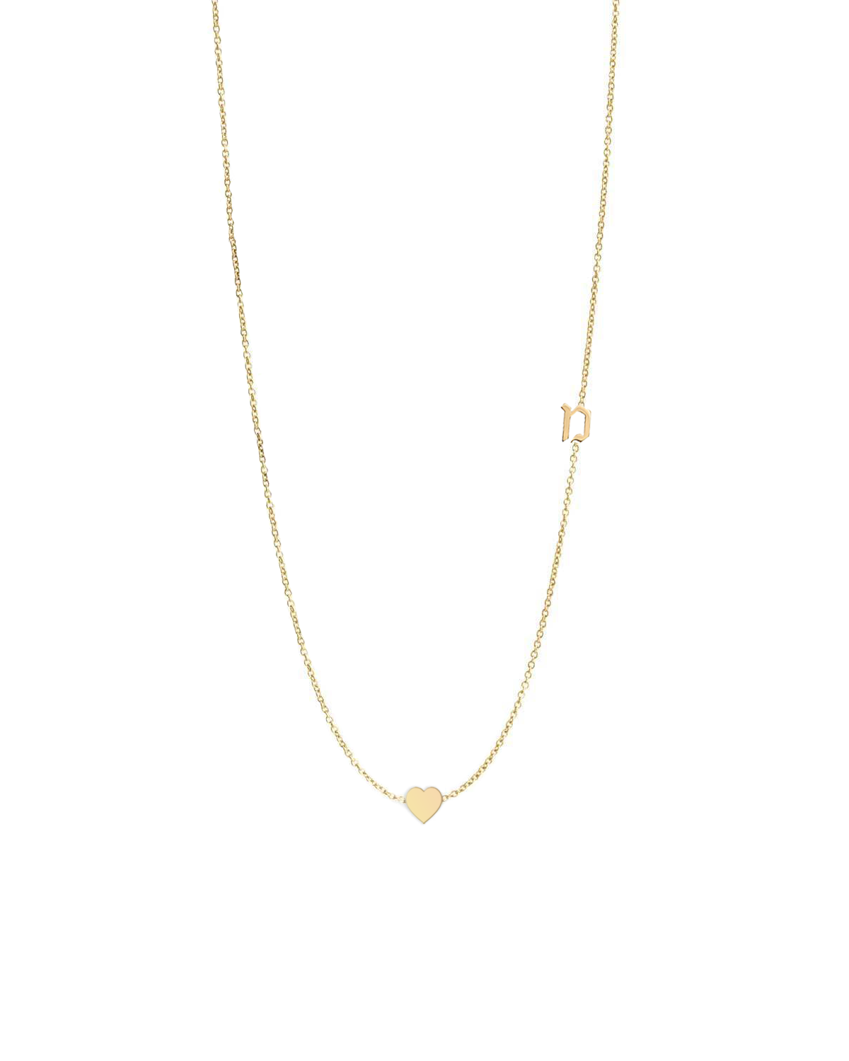 Small Hebrew letter Necklace With Gold Heart