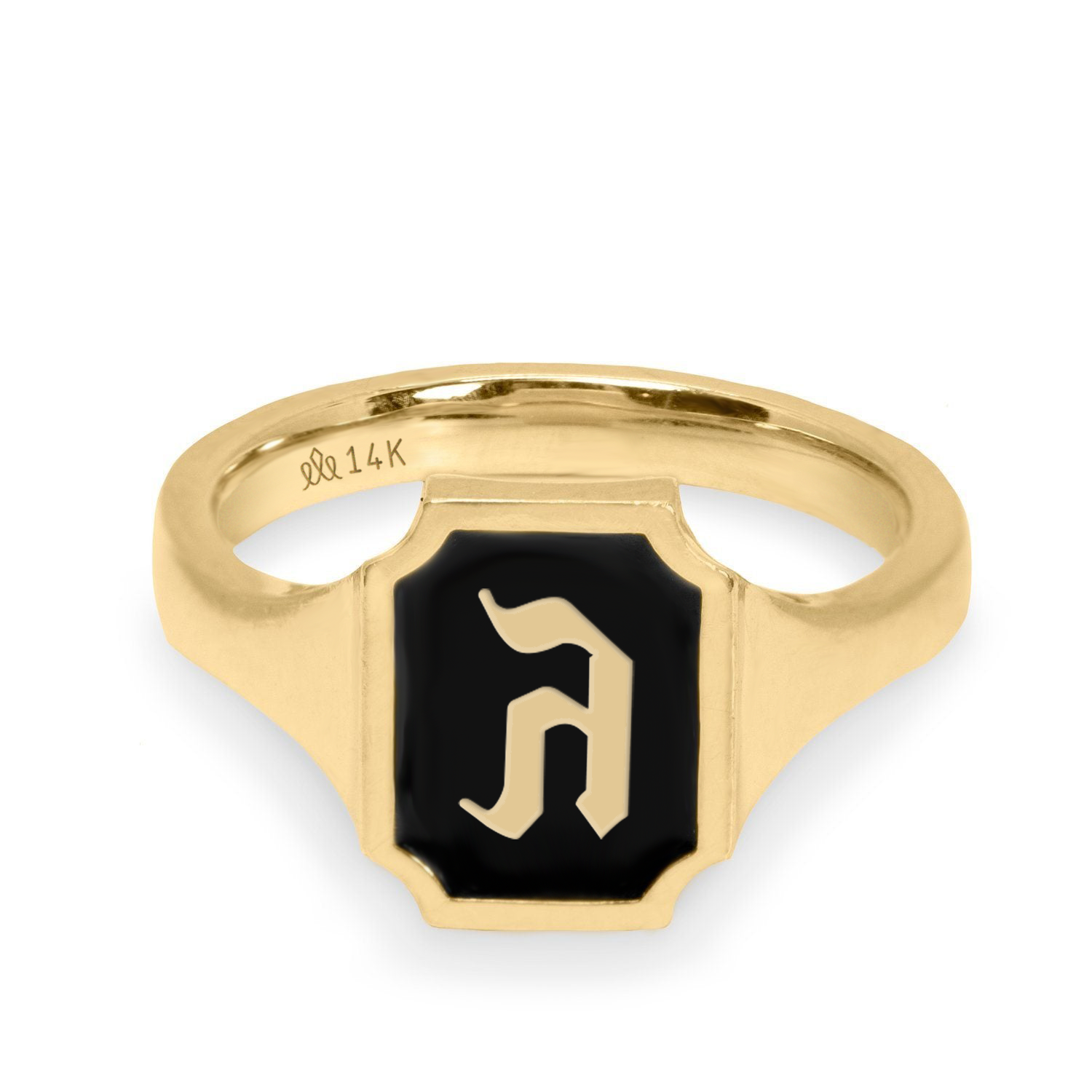 Tom Ring Signet Enamel Gold Ring - Hebrew letter