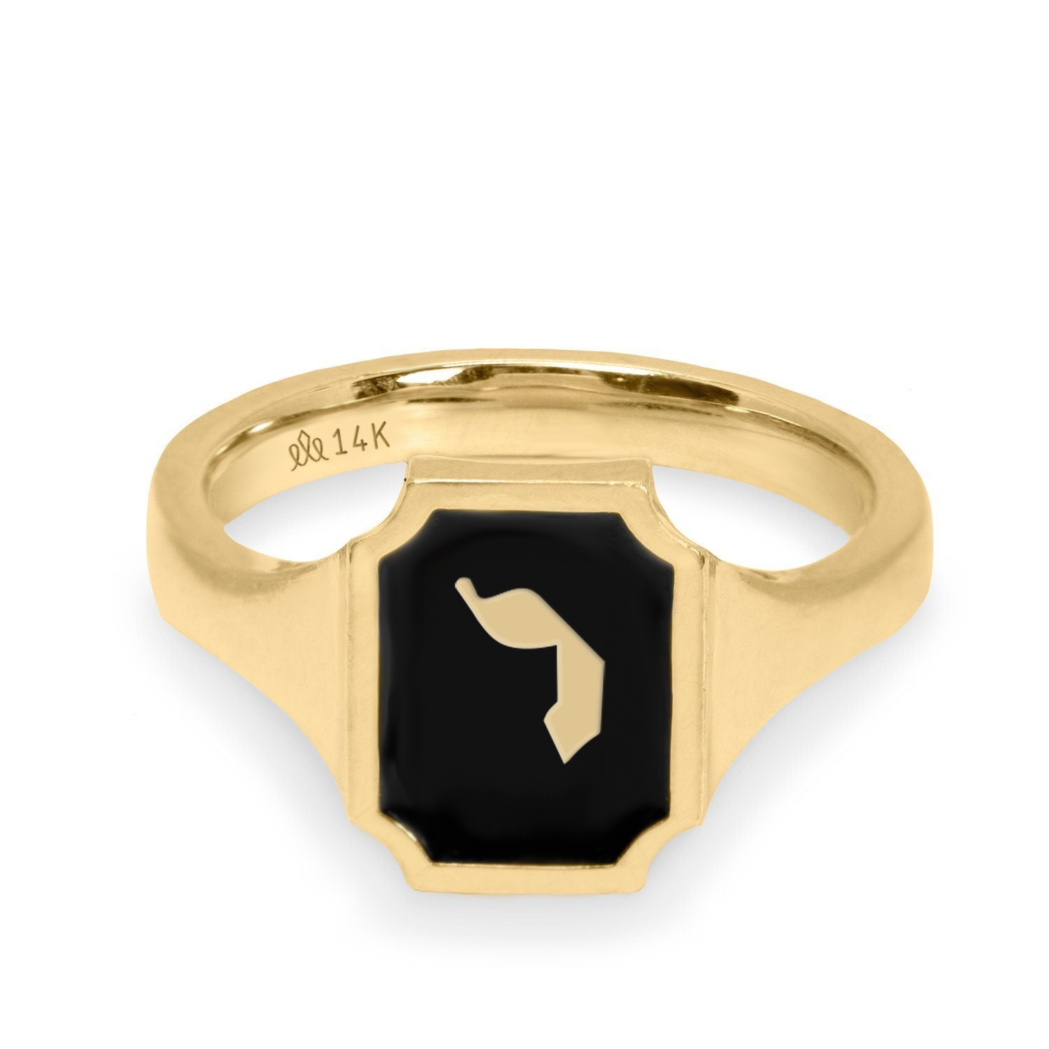 Tom Ring Signet Enamel Gold Ring - Hebrew letter