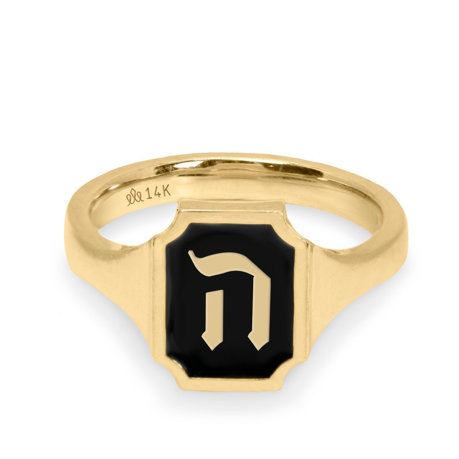 Tom Ring Signet Enamel Gold Ring - Hebrew letter