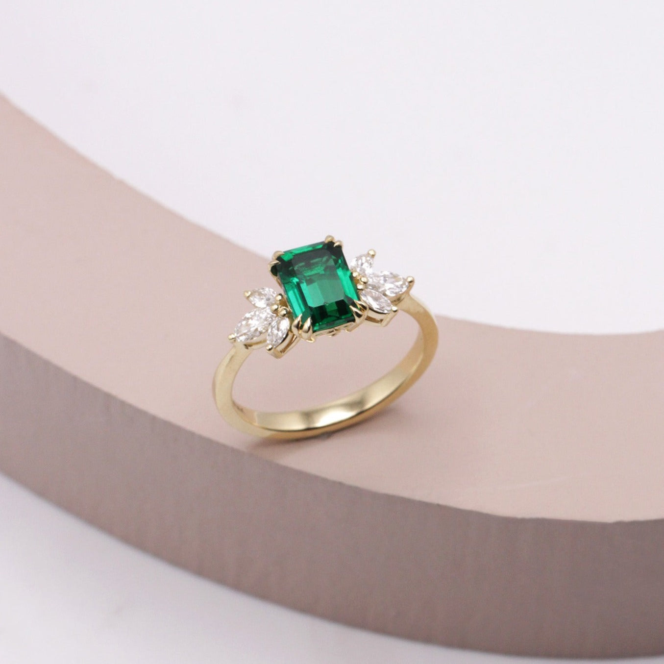 Daphne Ring With Marquise Diamonds and Emerald