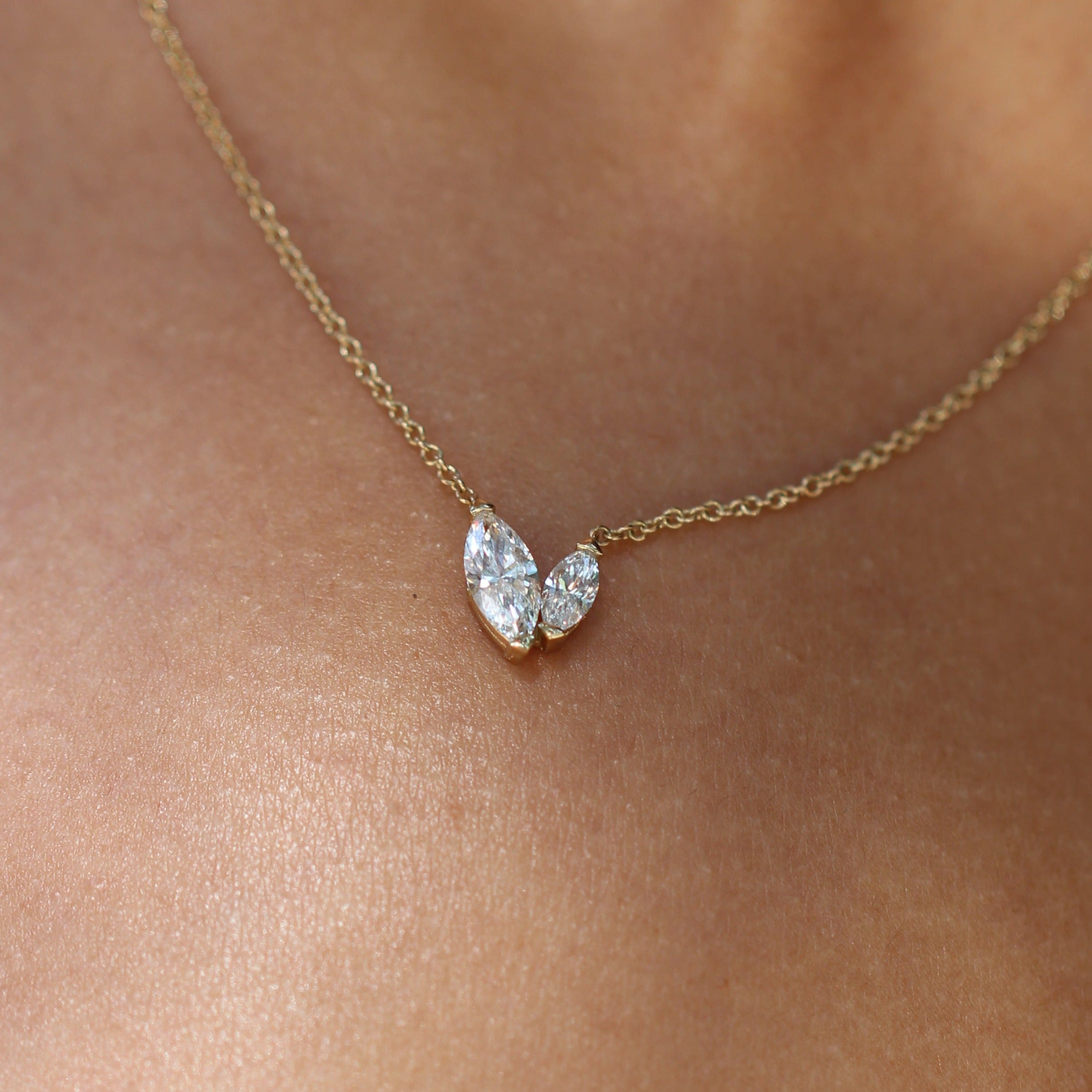 Marquise Gold Necklace with White Lab Diamonds