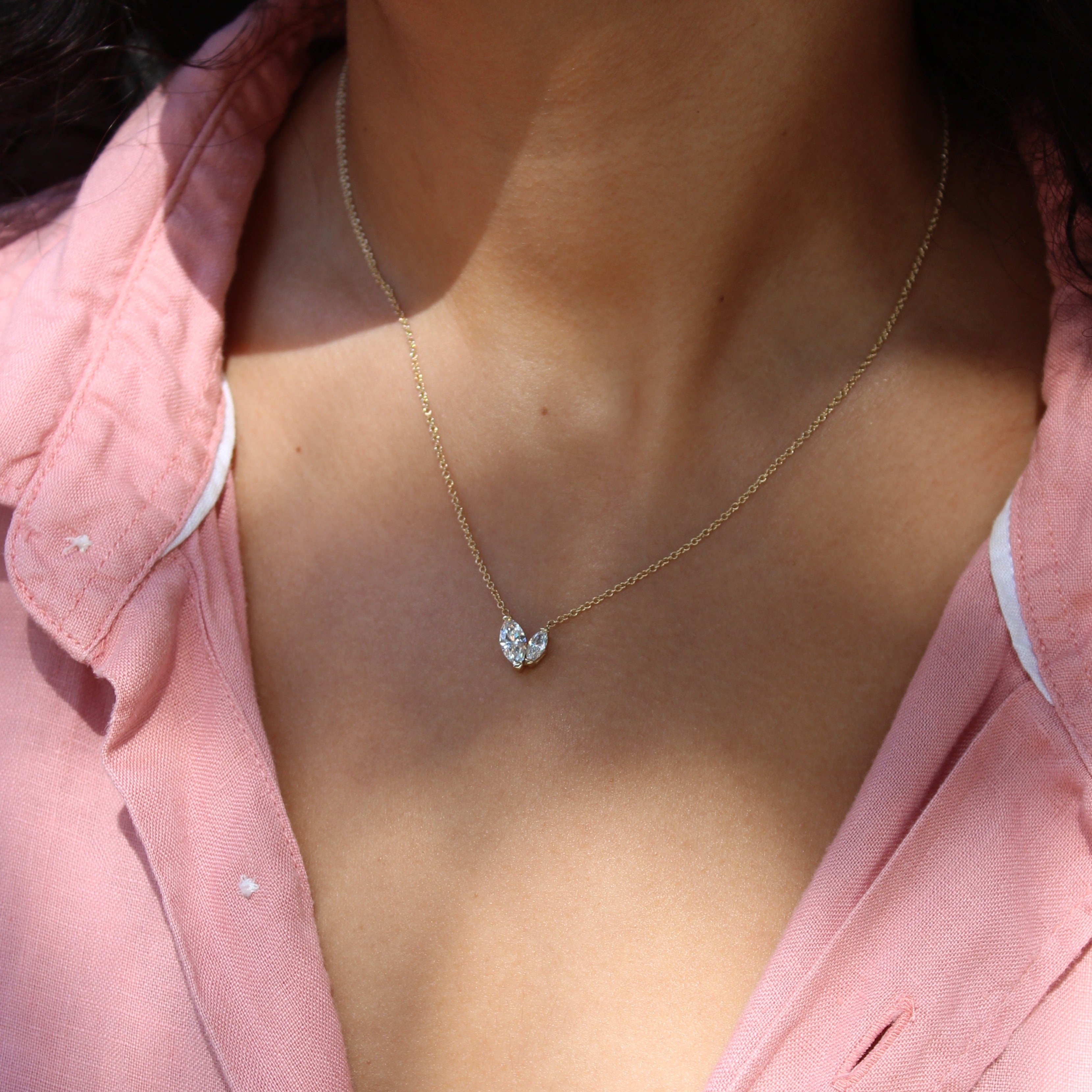 Marquise Gold Necklace with White Lab Diamonds