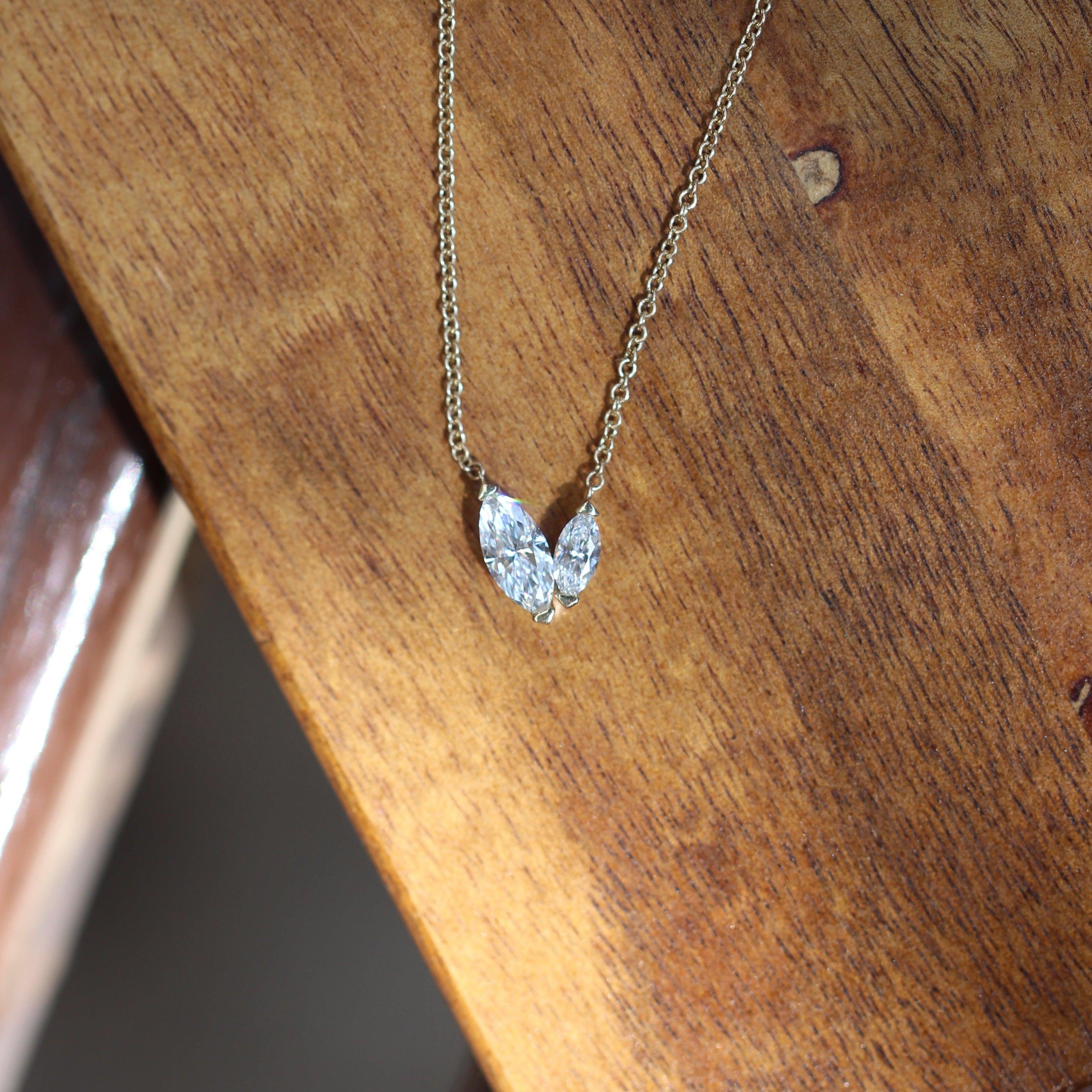 Marquise Gold Necklace with White Lab Diamonds