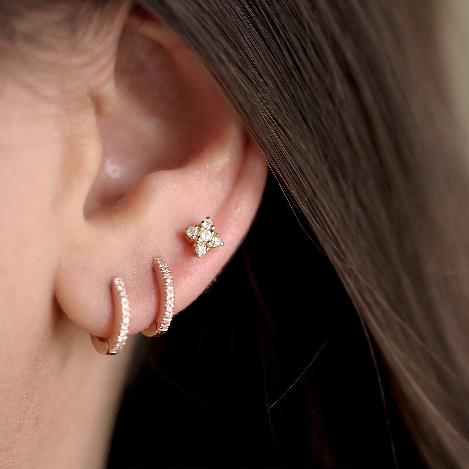 Mini Eliana Piercing Earring With White Diamonds
