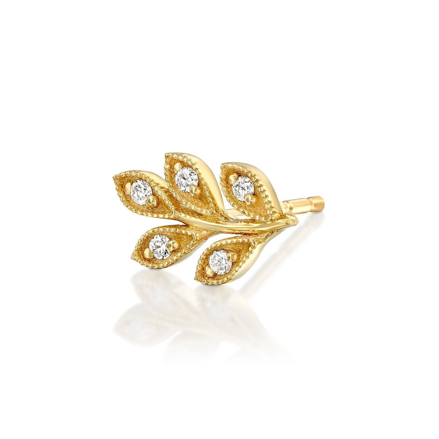 Leaf Gold Earring With White Diamonds