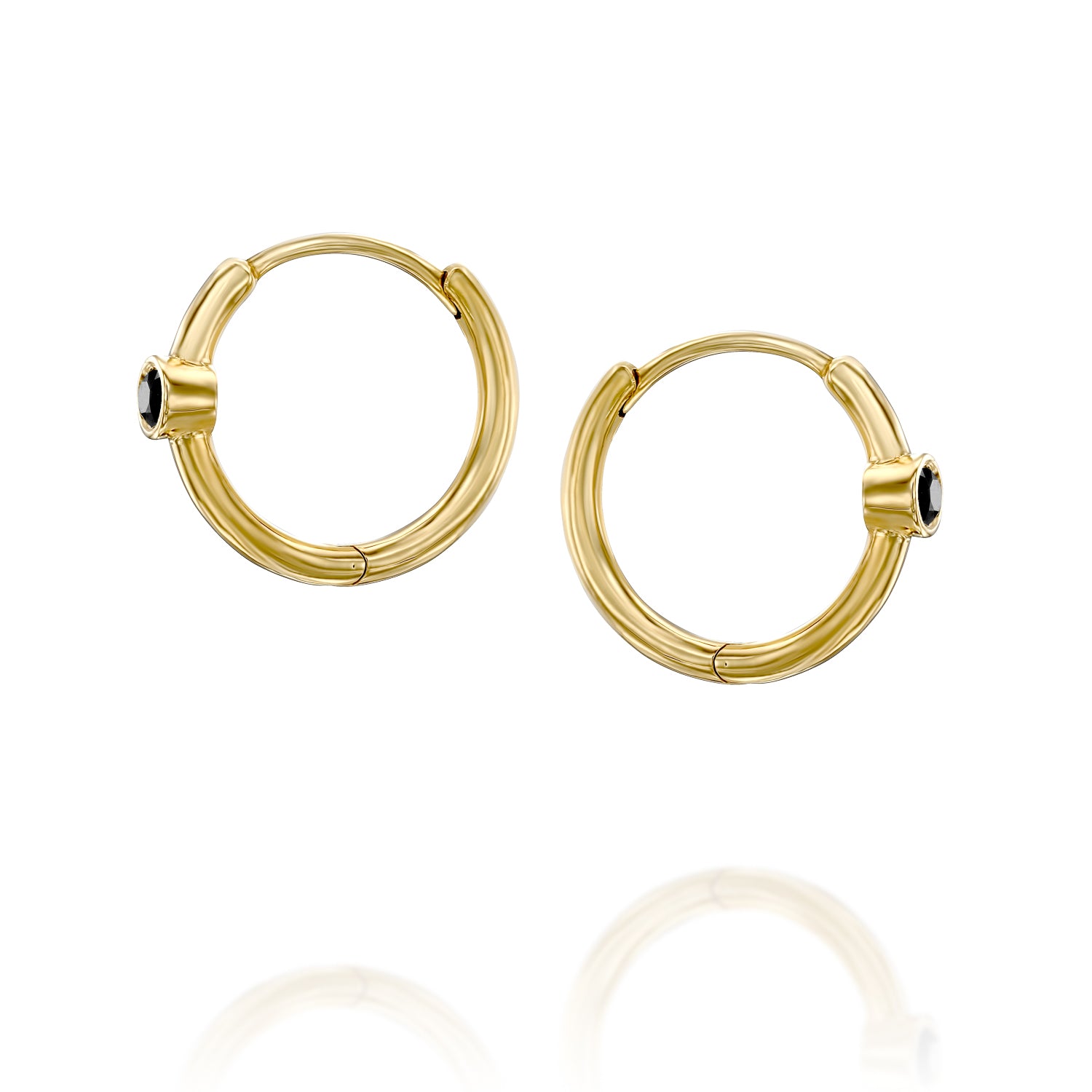 Alexis Hoop Gold Earring with Black Diamond